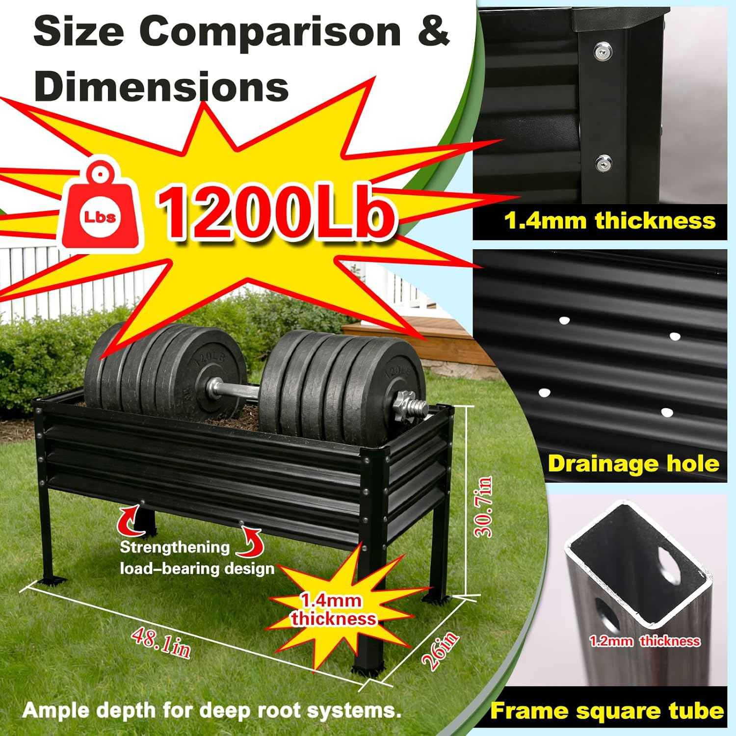 Large Galvanized Raised Garden Bed Outdoor with Legs, Load Capacity 1200LB, 48x26x30in Raised Garden Bed, for Backyard/Patio/Balcony/Gardening/Vegetables Flowers, Black