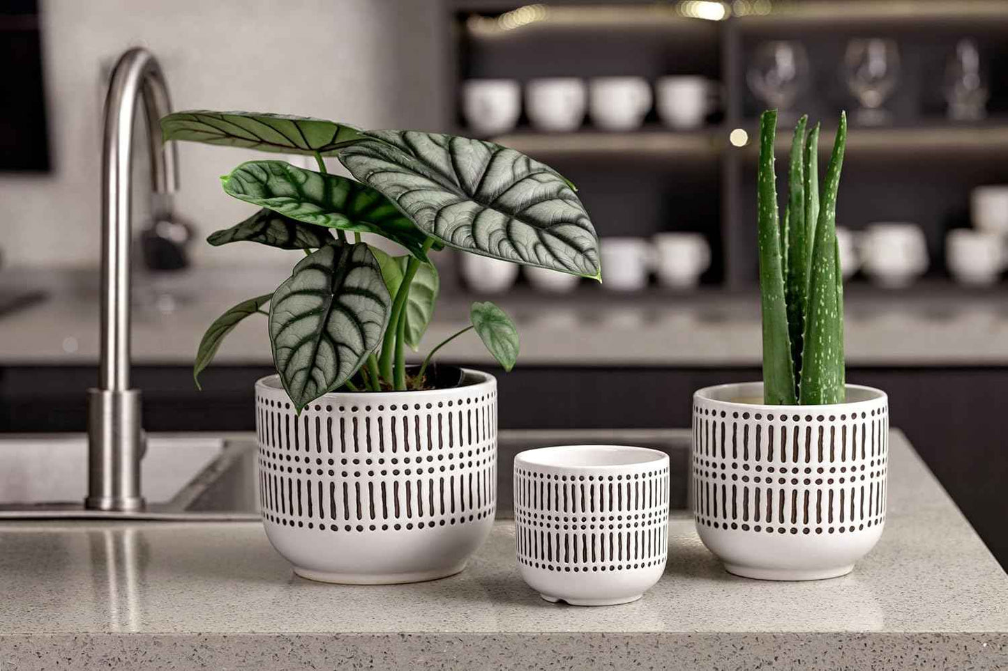 Docrin 3-Pack Ceramic Planters Set - 6.5"+5.3"+4" Dual-Tone Flower Pots with Drainage Holes, Modern Indoor Outdoor Planters for Succulents/Herbs/Large Plants, Home Office (Brownish Black & White)