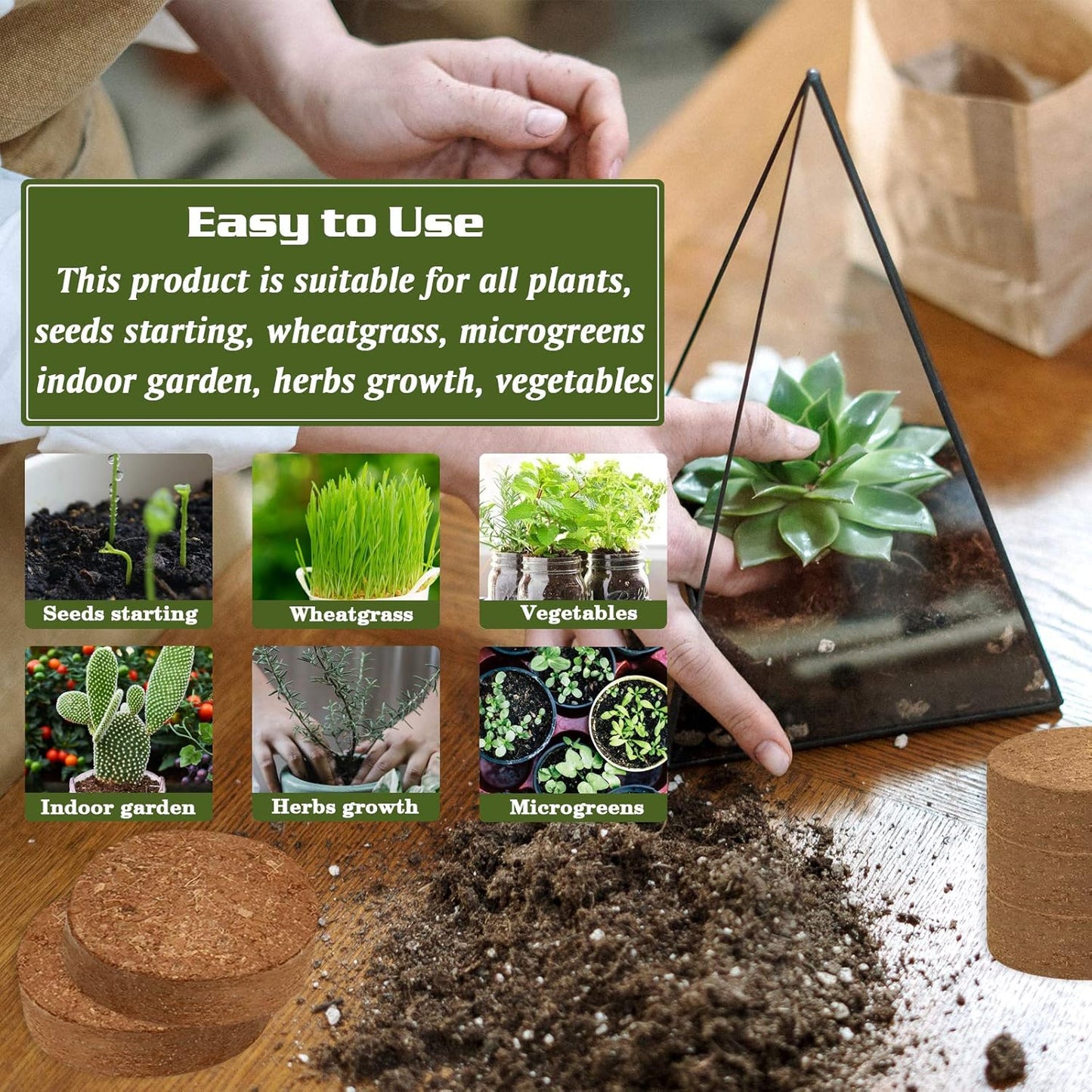 ZeeDix Organic Coco Coir Pellets Potting Soil, 50pcs 30mm Compressed Coconut Coir Seed Starter Soil Pellets, Coco Peat Soil Discs for Indoor Outdoor Plants, Herbs, Houseplants, Flowers and Vegetables