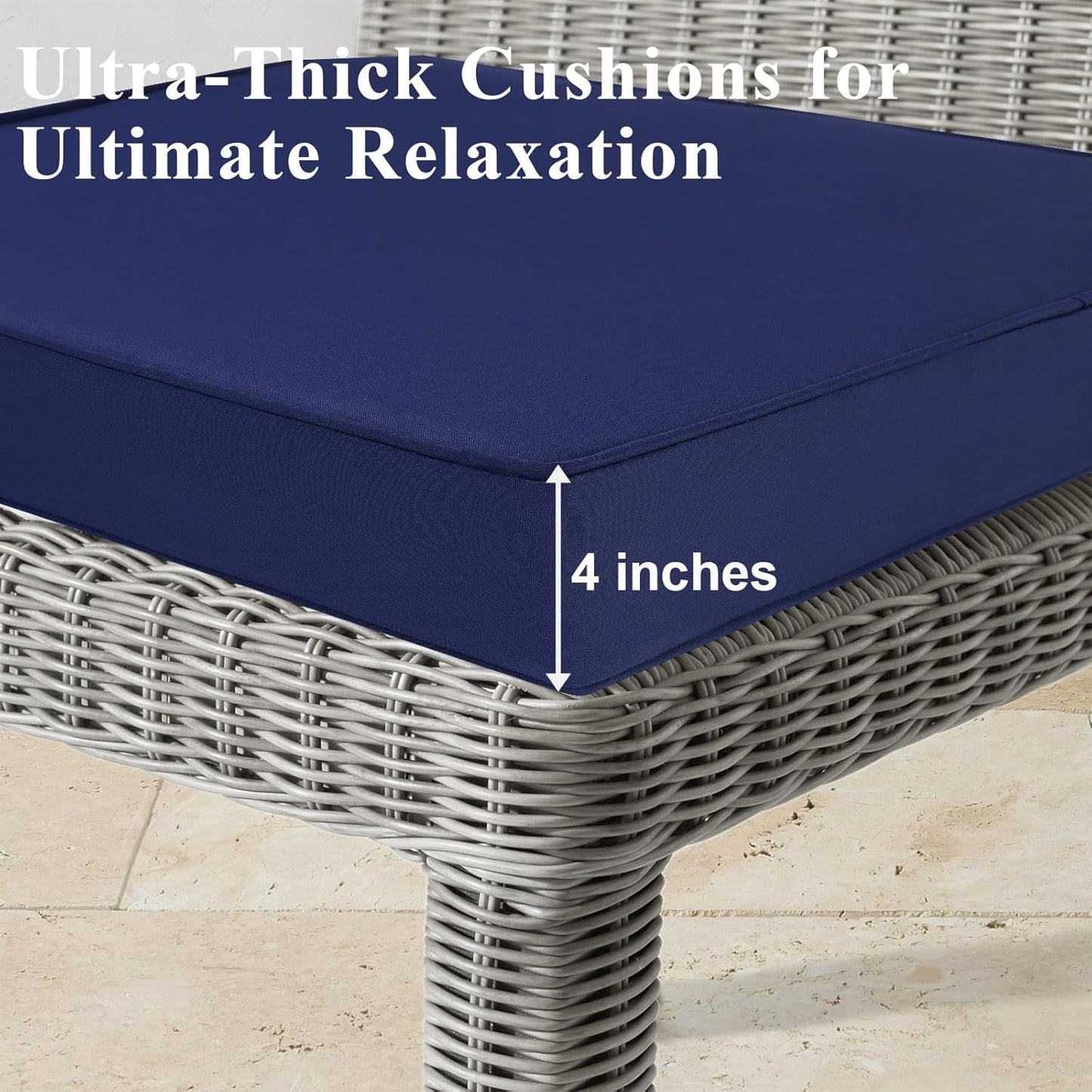 Outdoor Chair Cushions Set of 2 for Patio Furniture 22x22x4 Inch Waterproof Patio Chair Cushion 3 Year Color Fastness Square Elastic Foam Garden Sofa Couch Pads with Ties and Handle,Blue