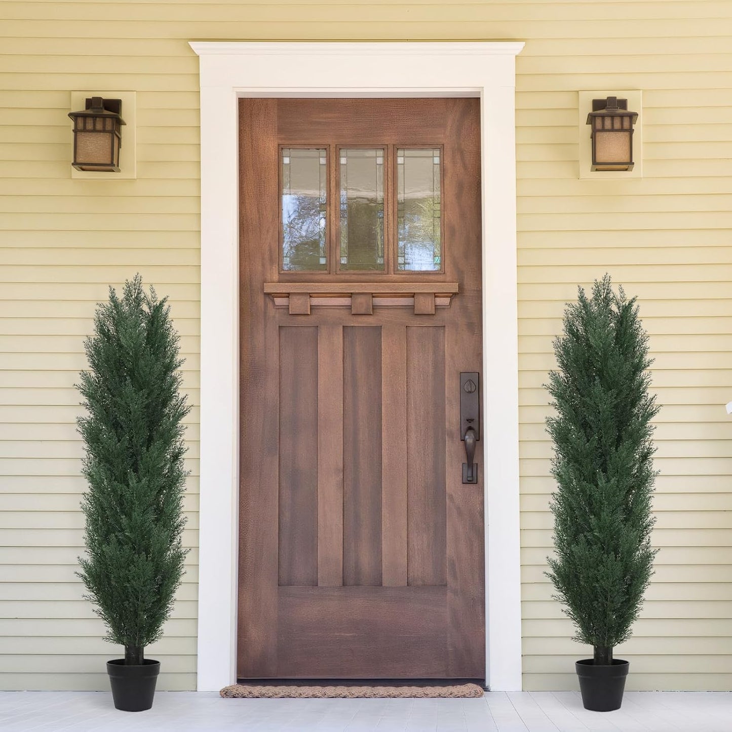 THE BLOOM TIMES 5ft Topiary Trees Artificial Outdoor Set of 2, UV Resistant Faux Cedar Pine Cypress Bushes & Shrubs, Fake Plants for Front Porch Outside Planter Patio Decor 5 Foot Tall