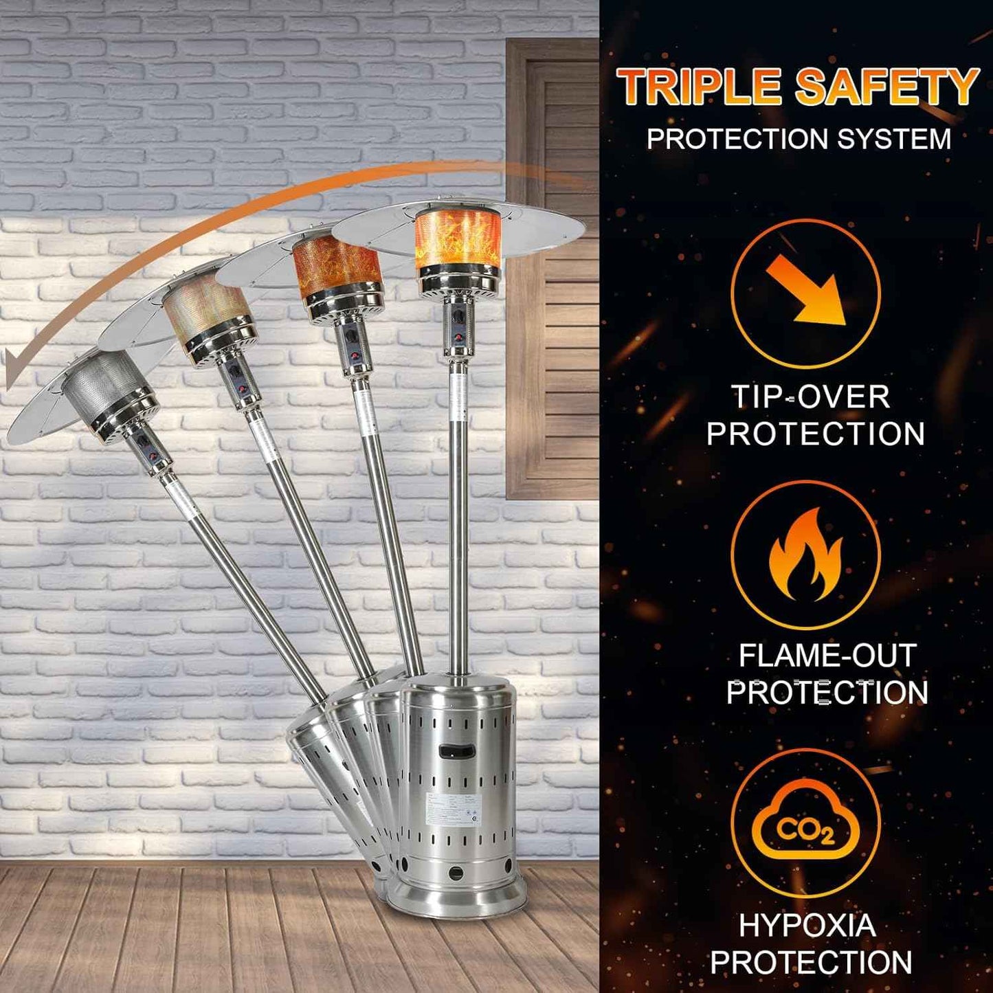 48,000 BTU Patio Heater for Outdoor Use with Wheels and Cover, Outdoor Stainless Steel Burner for Garden Commercial Residential, High Power Propane Heater, Triple Protection System