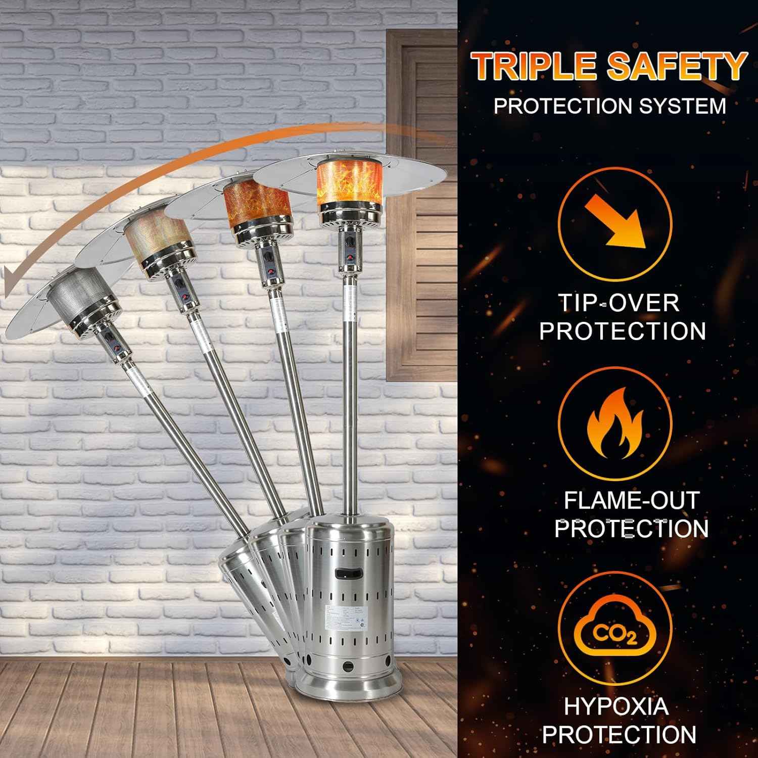 48,000 BTU Patio Heater for Outdoor Use with Wheels and Cover, Outdoor Stainless Steel Burner for Garden Commercial Residential, High Power Propane Heater, Triple Protection System