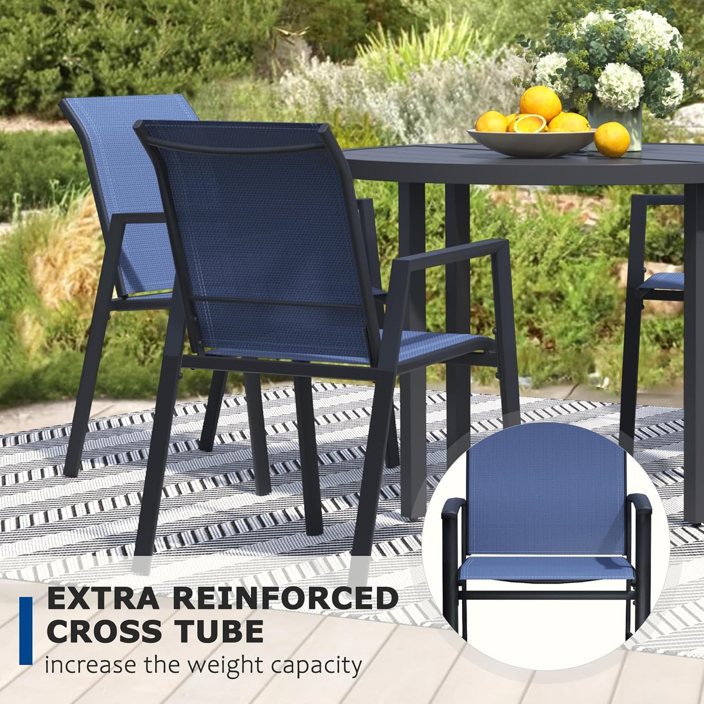Outdoor Patio Chairs Set of 8, Blue Stackable Outdoor Chairs, Lightweight Patio Set with High Back, Metal Dining Chair for Lawn, Garden, Yard and Deck