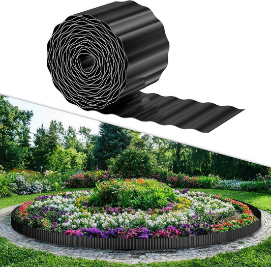 0.06In Thick Corrugated Metal Garden Edging, 6" x 50' Galvanized Steel Garden Border Edging, Metal Landscape Fencing for Lawn, Flower Beds, Driveway, Pathways (Black)