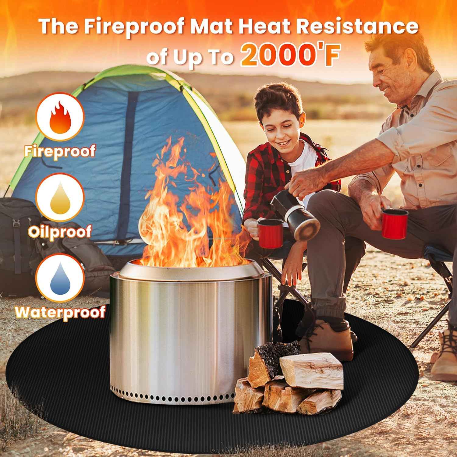 Large 42'' Fire Pit Mat for Solo Stove Bonfire | Double-Sided Fireproof | Waterproof | Oil-Proof | Easy to Clean | Bonfire Accessories | Round BBQ Mat for Solo Stove Accessories Deck Patio Lawn