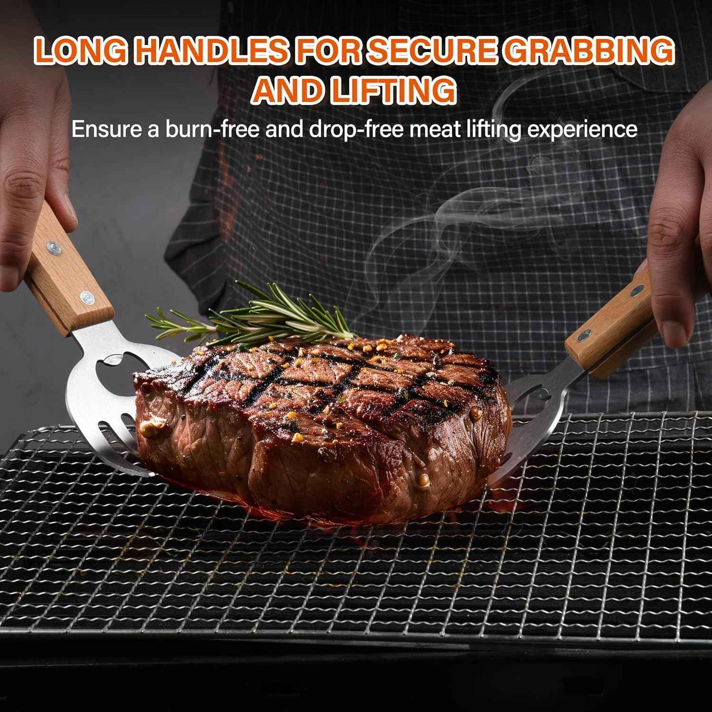 Stainless Steel Meat Shredder Claws with Long Wooden Handles for Pulled Pork, Turkey, Chicken - BBQ Tools for Shredding, Pulling, Handling, and Serving