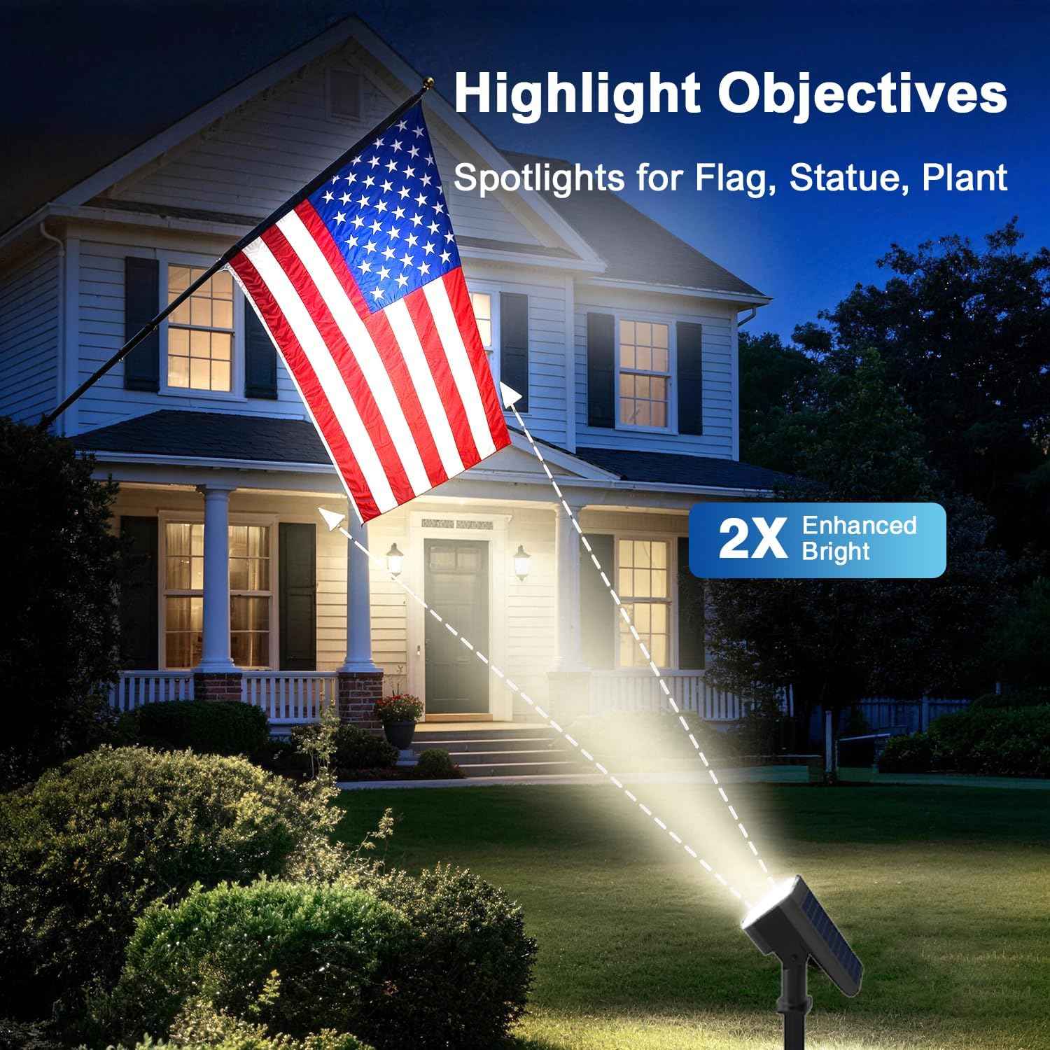 Solar Lights Outdoor Waterproof IP65, Super Bright LED with Lens, 6500K 2 Lighting Modes, Solar Powered Yard Garden Solar Spot Lights for Outside Landscape Auto On/Off - 6 Pack