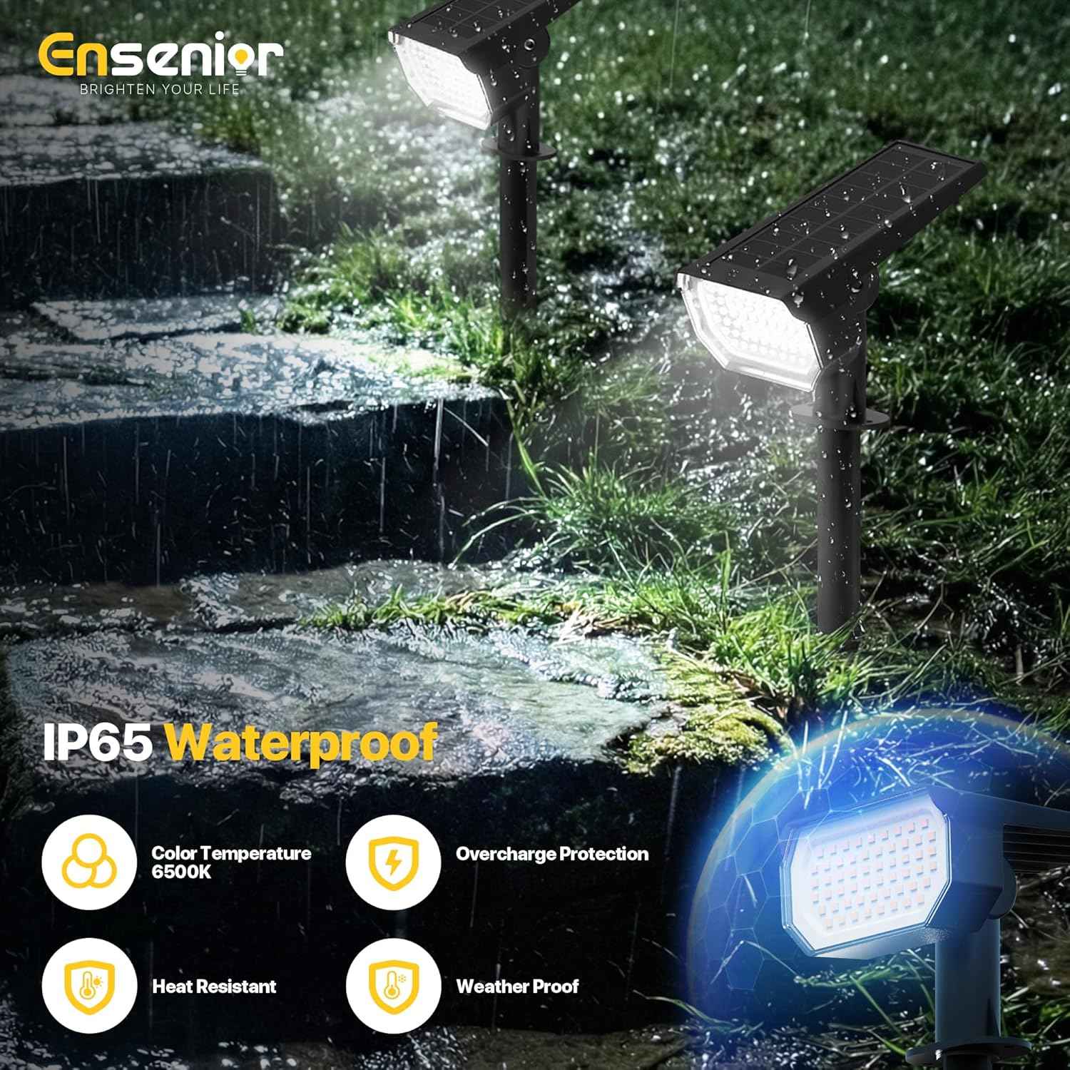 Ensenior Solar Spotlights Outdoor, 56 LEDs Brightness Adjustable 6500K LED Solar Garden Lights, Halloween Christmas Landscape Lighting for Flag/Yard/Pathway, IP65 Waterproof - 4 Pack