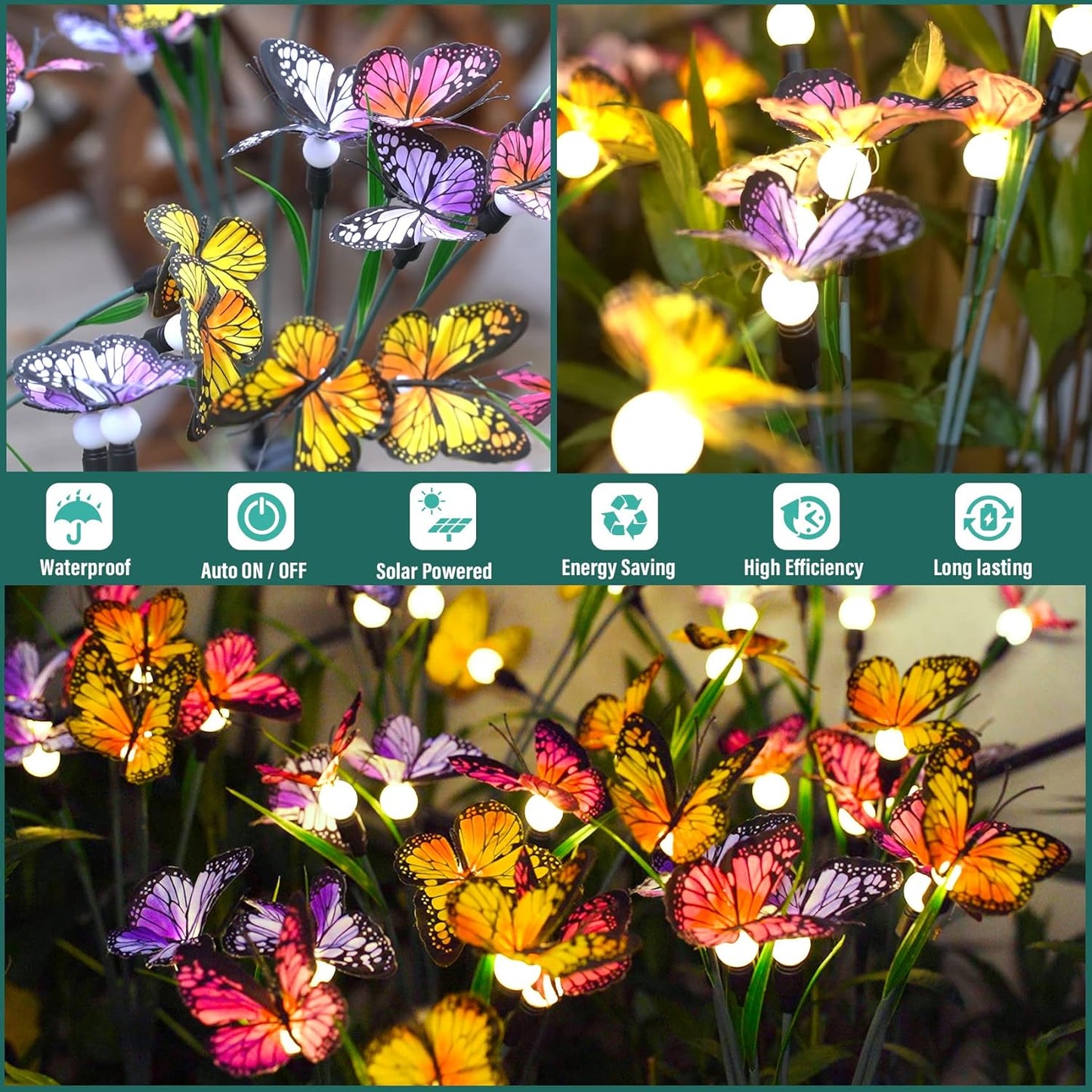 TONULAX Solar Garden Lights - 4 Pack Swaying Butterfly Light, Swaying in The Wind, Solar Outdoor Lights, Yard Patio Pathway Decoration, High Flexibility Iron Wire & Realistic Butterflies(4 Pack)