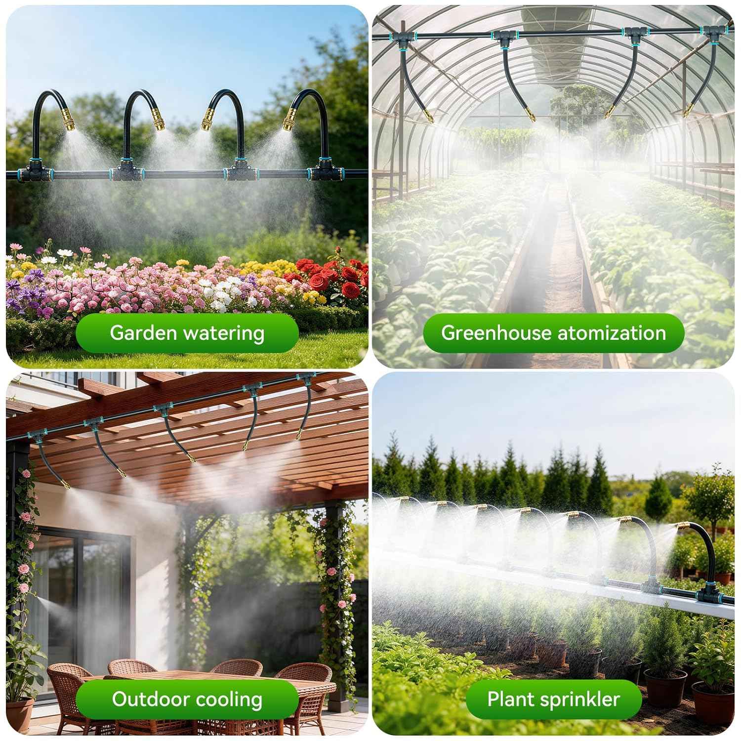 360°Adjustable Drip Irrigation System 200FT,5/16" Extra Long Garden Watering Kit with 32 Copper Nozzles,141Pcs Drip Irrigation Kit，Automatic Atomizing Plant Sprinkler for Large Yard, Greenhouse, Lawn