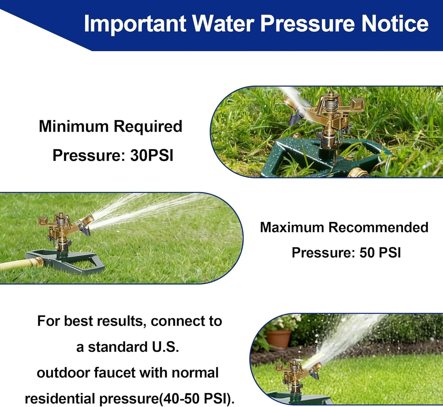 Hourleey Impact Pulsating Sprinklers for Yard - Heavy Duty Lawn Sprinkler with Metal Base, Adjustable Rotating 360 Degree for Large Area Garden, Coverage up to 5,800 Sq. Ft