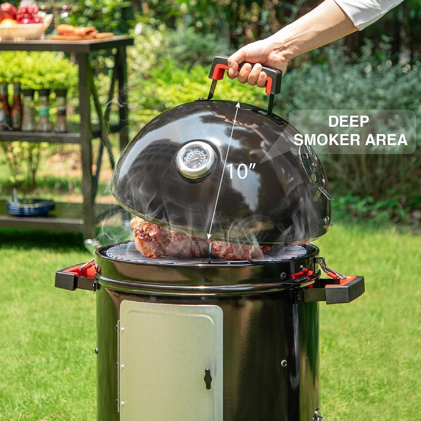 Sophia & William 18-Inch Vertical Charcoal Smokers BBQ Grills with Porcelain-Enameled Smoking Chamber & 2-Layer Smoking Shelves, Outdoor Smokers & Tabletop Grill Combo for Barbecue Camping(Black)