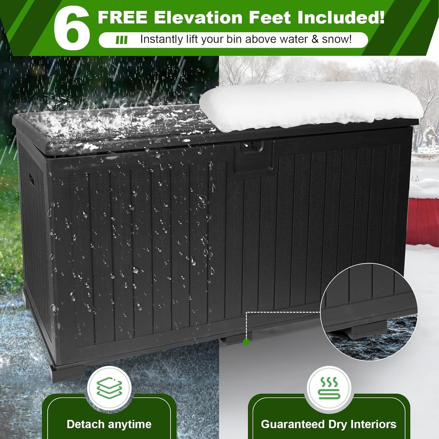 260 Gallon Outdoor Storage Box Waterproof, Extra Large Plastic Outside Deck Box Weatherproof, Resin Patio Storage Bin with Lock and Lids for Pool Equipment and Cushion, Black