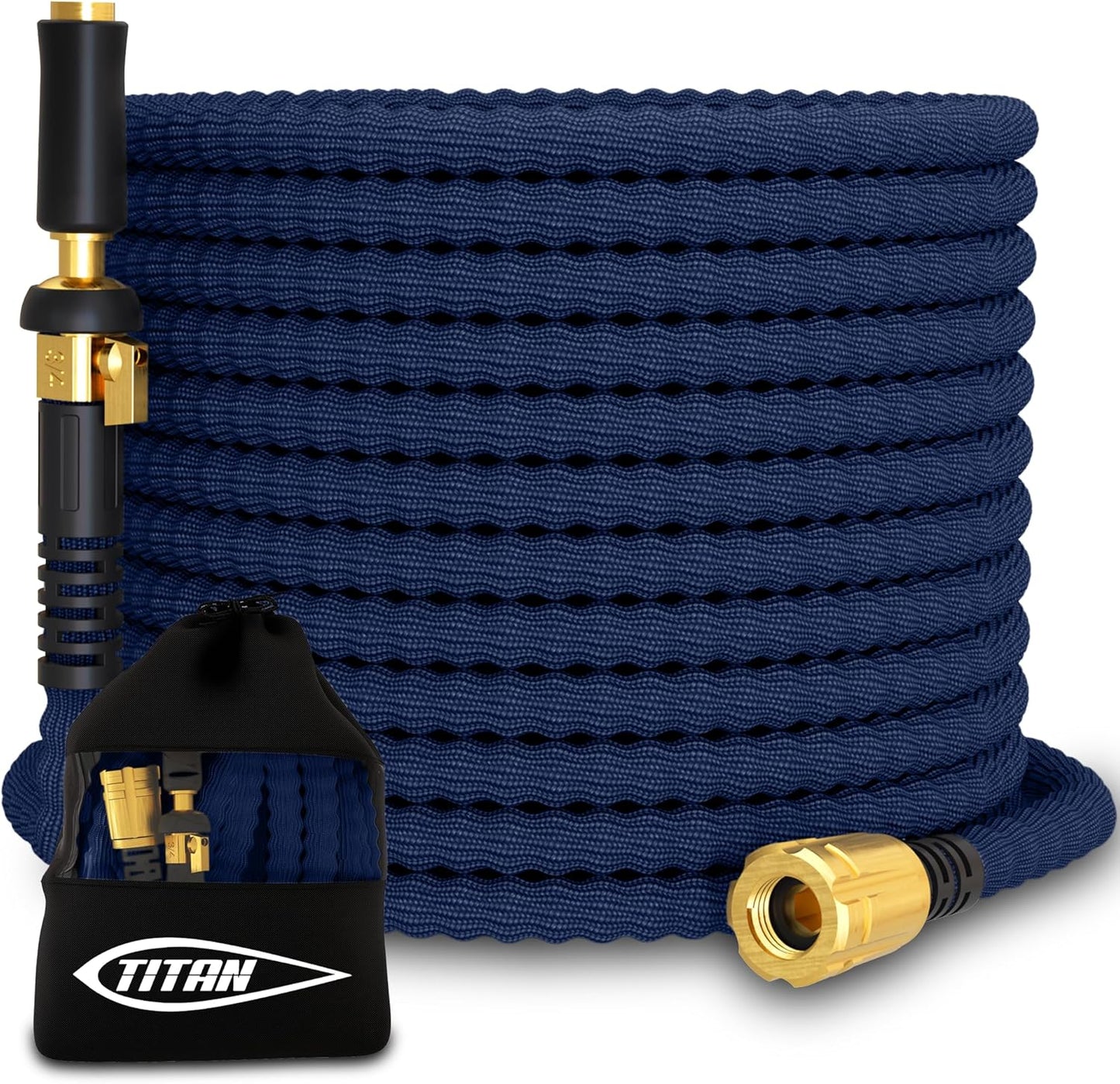 TITAN Flexible Garden Hose 65FT – Ultra Lightweight, Heavy Duty Water Hose with Brass Fittings & Jet Nozzle – Kink-Free, Non-Expanding, Durable Fabric Hose for Yard, Lawn, Car Wash, Outdoor Use