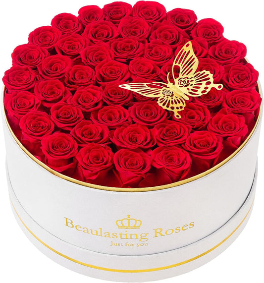 Preserved Roses Forever Flowers Real Roses in a Box Mother's Day Birthday Flowers for Her Mom Women Wife Valentine's Day, Red, 47 Piece