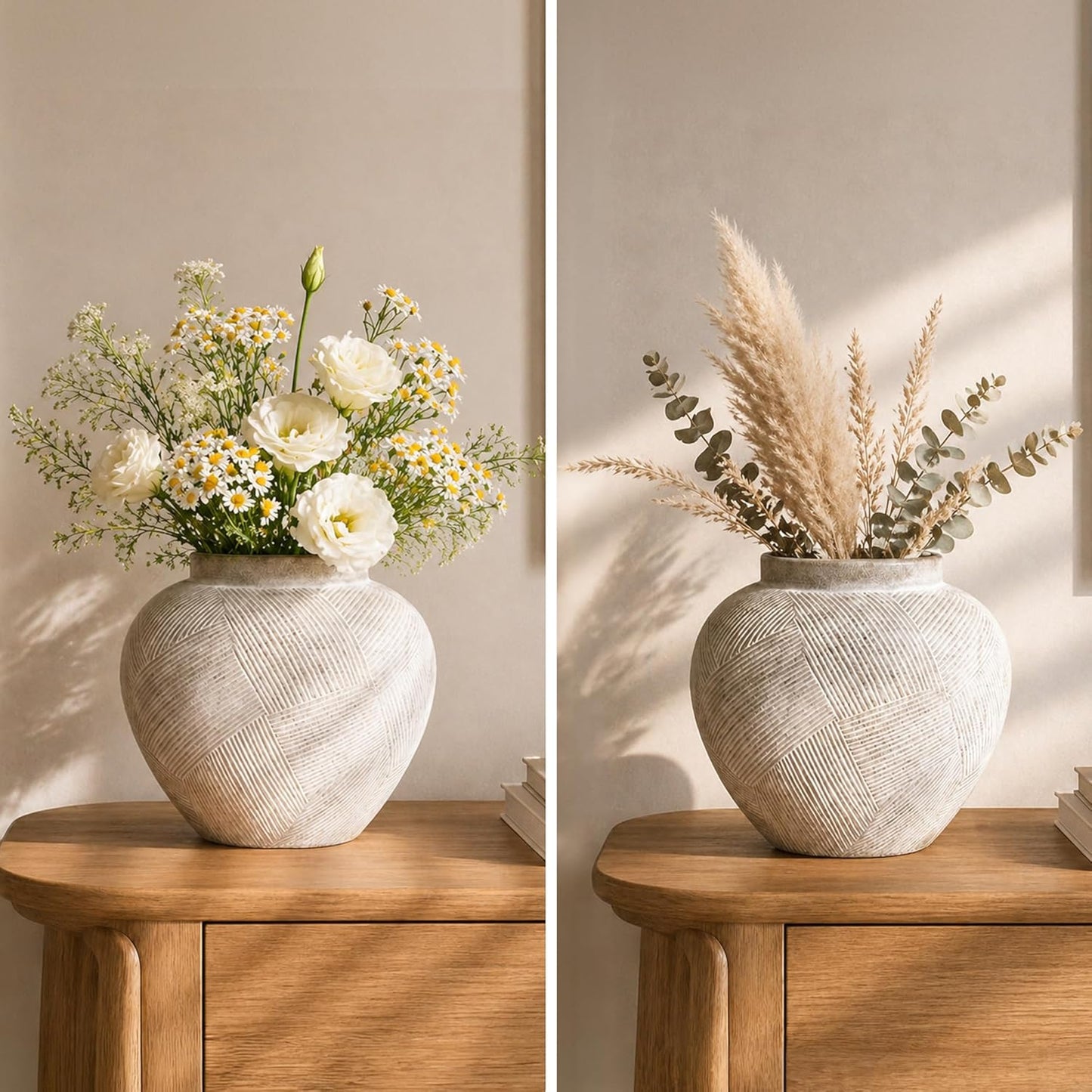 DREAMLOOM Ceramic Flower Vase, 9.3 inch Farmhouse Rustic Vintage Vases, Decorative Pottery Terracotta Vases for Home Decor, Living Room Dining Table Wedding Centerpieces