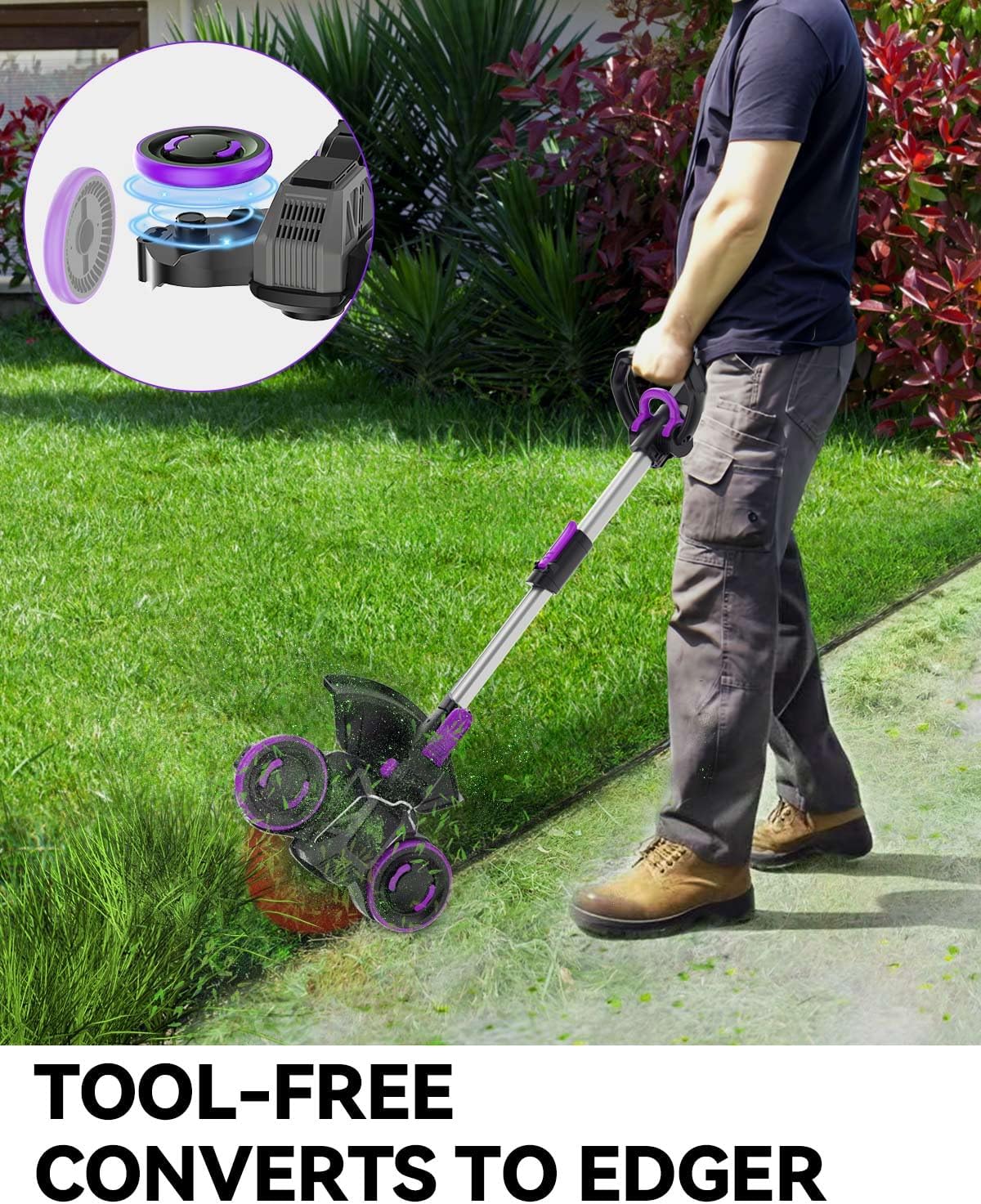 Weed Wacker Cordless, GearBrushless™, 3-in-1 Edger/Mower/Trimmer with Blade, 120 Min Runtime(with Two Batteries)