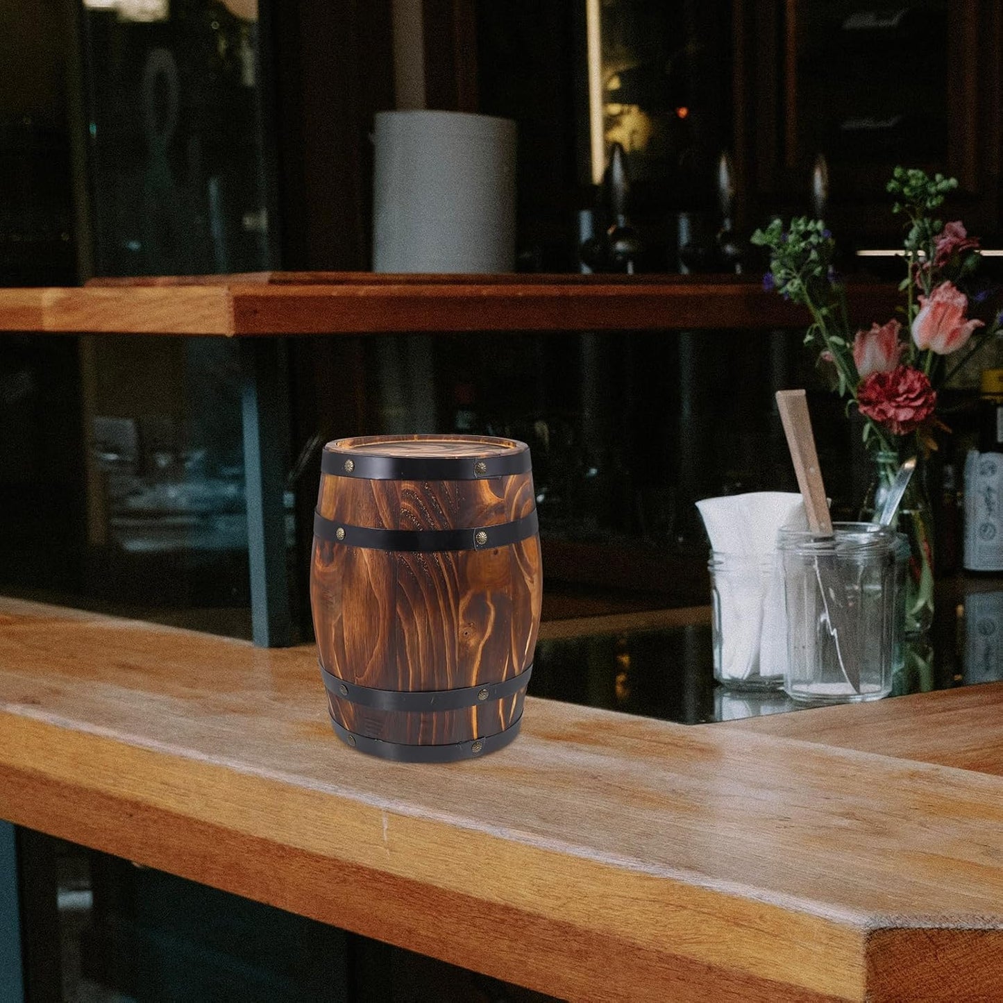 Oak Barrel Planter, Wooden Flower Pot, Rustic Plant Container, 27.00X21.00X21.00cm/10.61X8.25X8, Indoor Outdoor Usage, Durable Handmade Decor