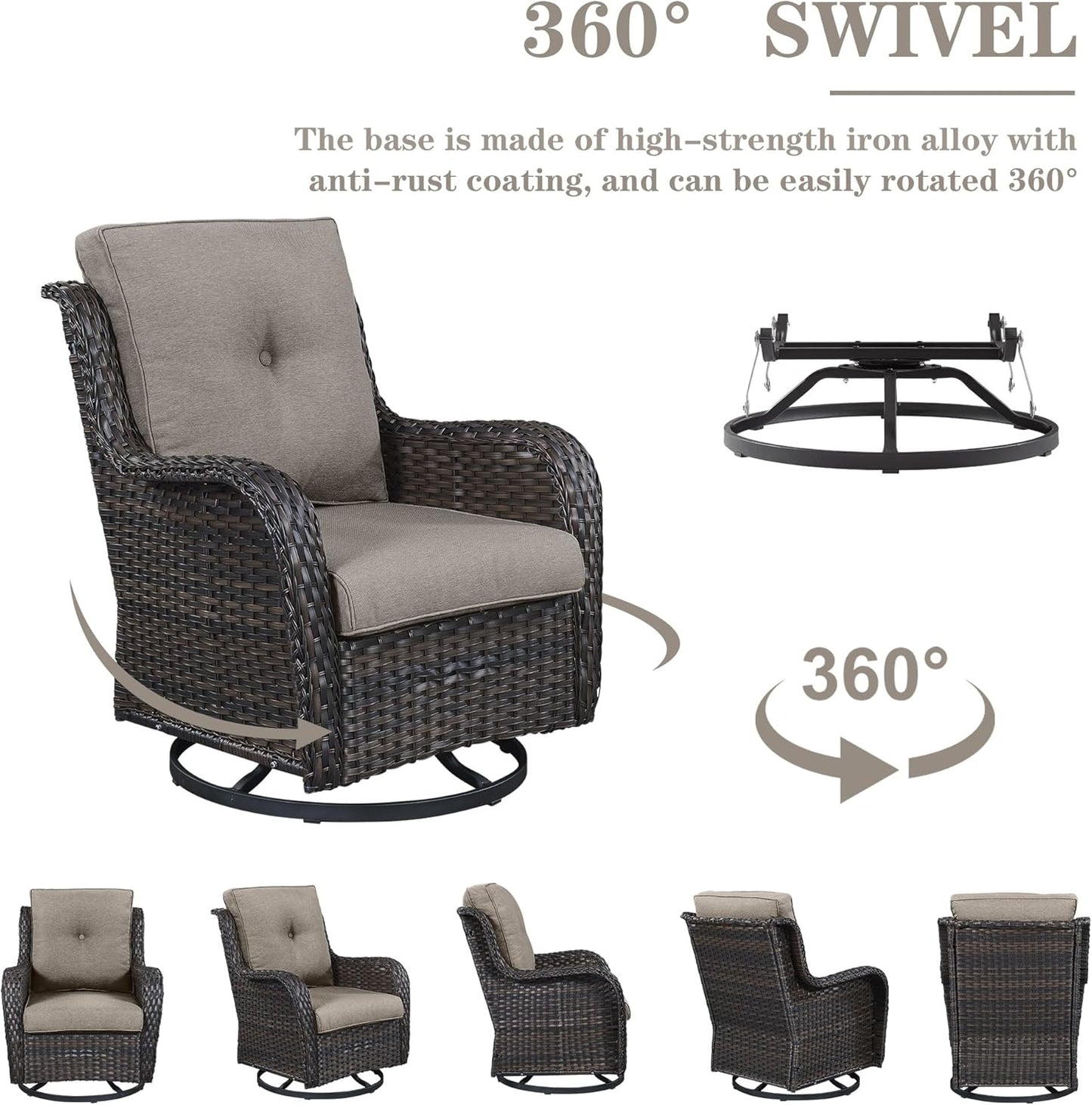 Patio Furniture Set Swivel Rcoker - 3 Pieces Outdoor Glider Rocking Chairs with Small Side Table, Wicker Chair Sets for Porch, Balcony and Garden