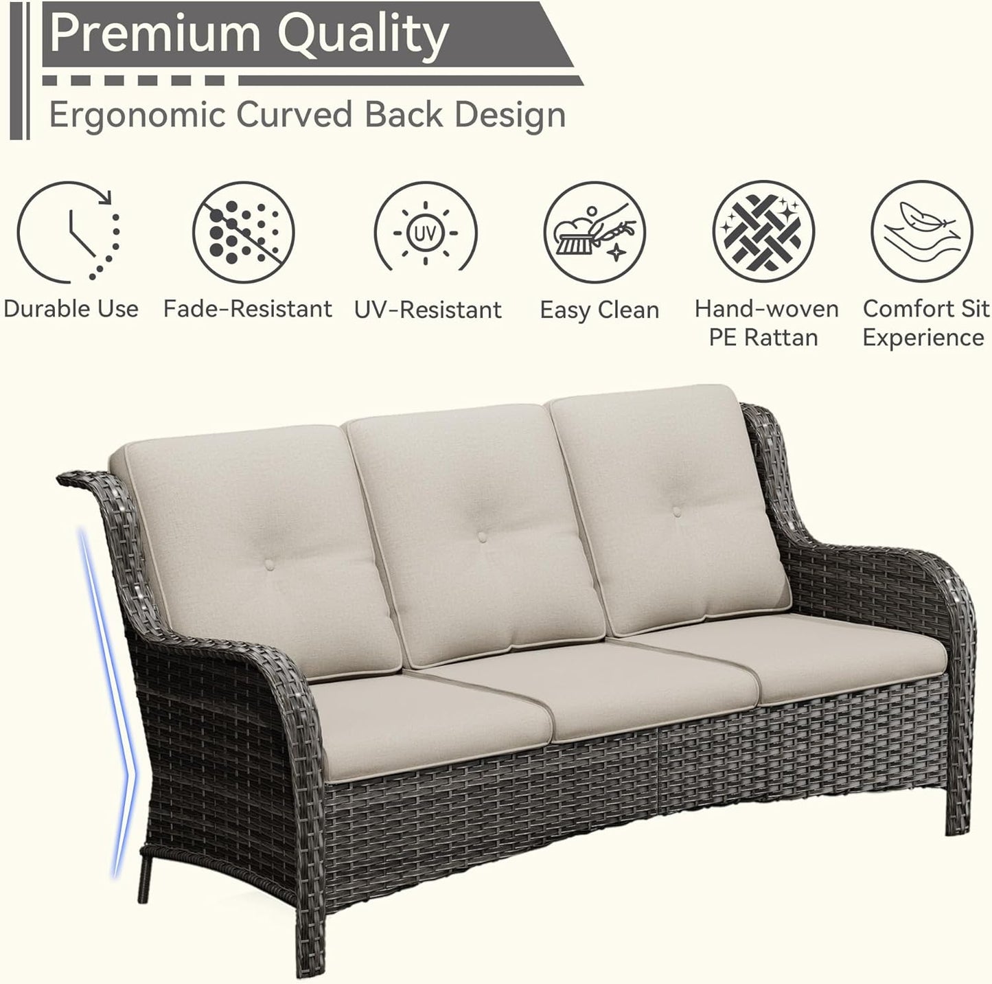 Wicker Patio Furniture Set 6 Piece, Outdoor Furniture Patio Conversation Set Includes 1 Three-Seat Sofa, 2 Swivel Rocker Chairs, 2 Ottomans and 1 Side Table,Beige