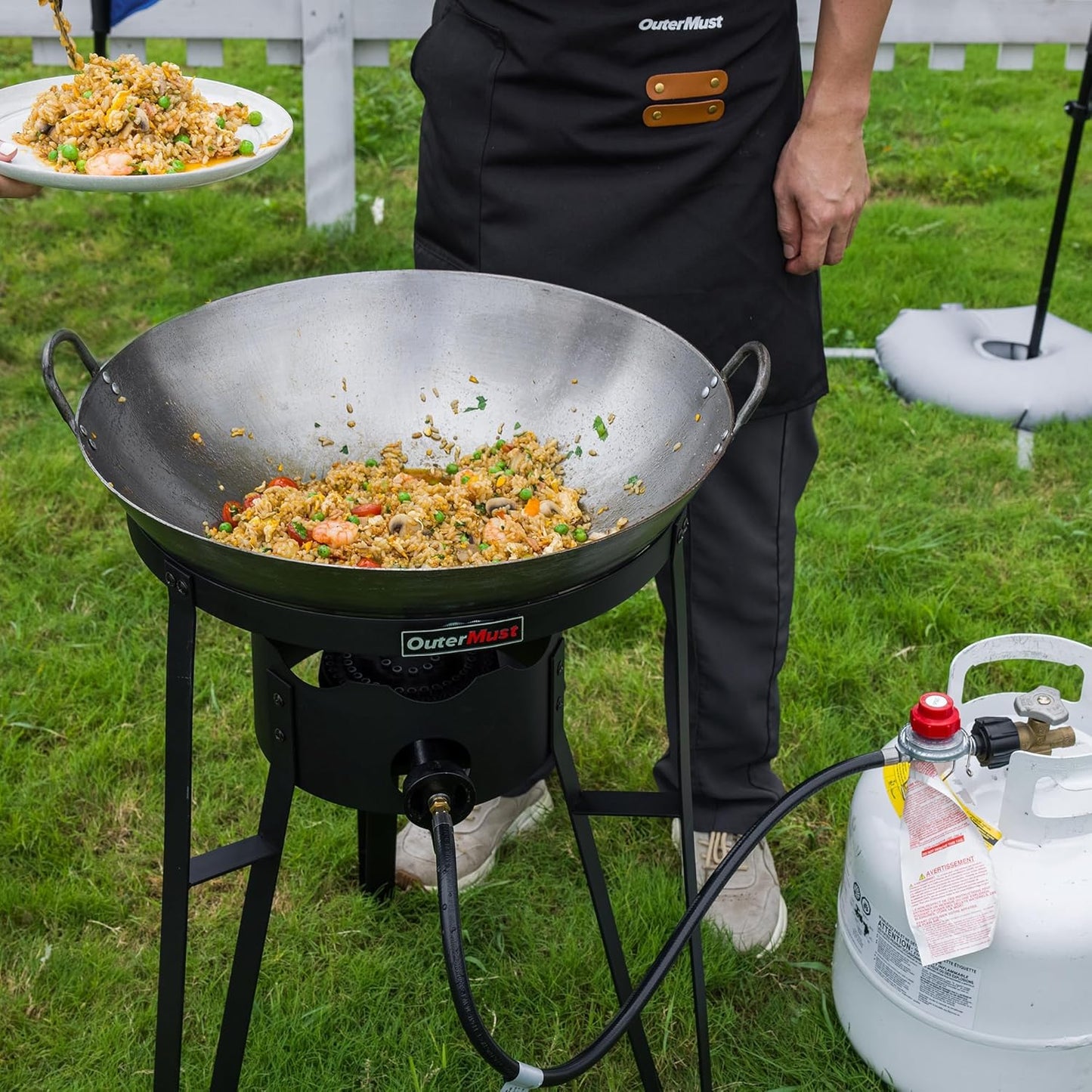 Outdoor Cooker with Iron Wok and Propane Burner, 54,000 BTU High-Pressure Gas Stove for Backyard BBQ, Tailgating & Outdoor Cooking