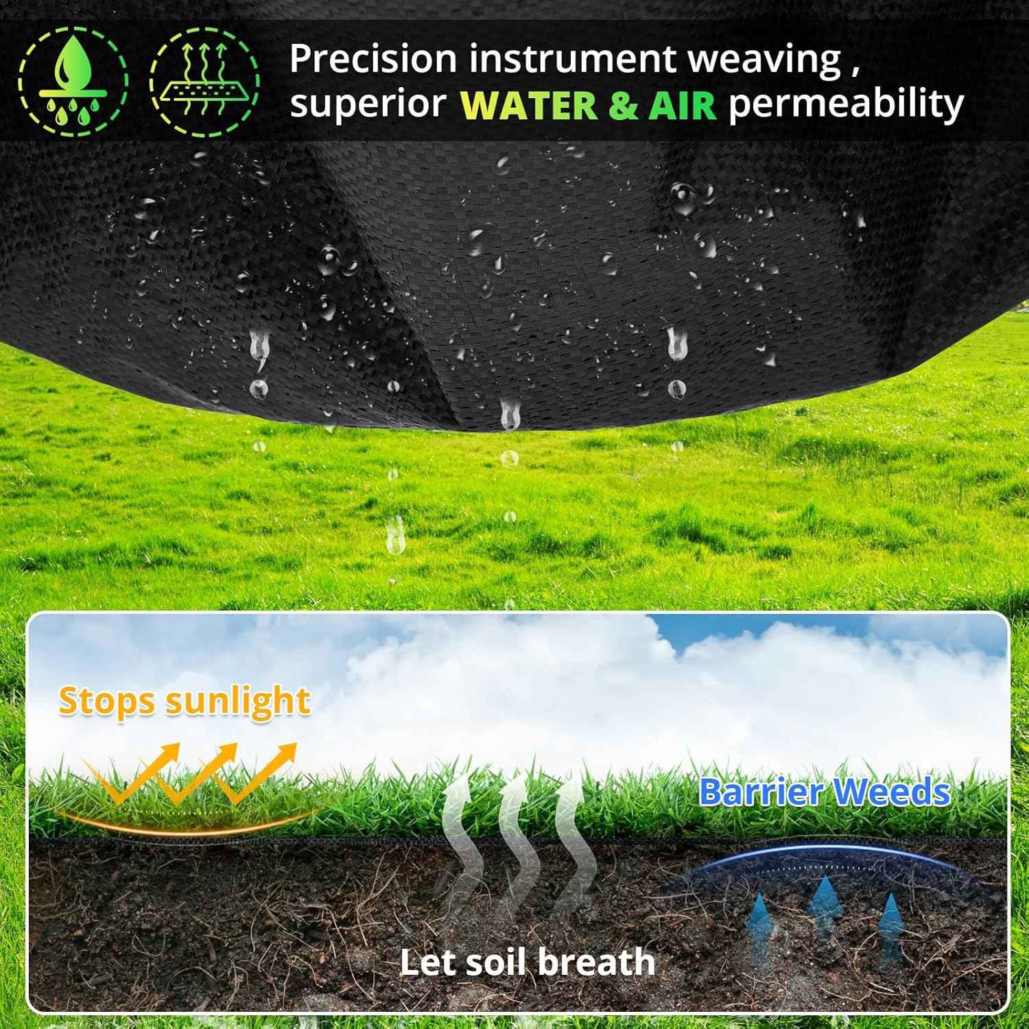 4FT x 100FT Weed Barrier Landscape Fabric, 3.2oz Heavy Duty Woven Geotextile with 20 U-Shaped Pegs & Pre-Printed Cutting Lines, Ground Cover Colth Garden Bed Liner for Landscape, Driveway, Greenhouse