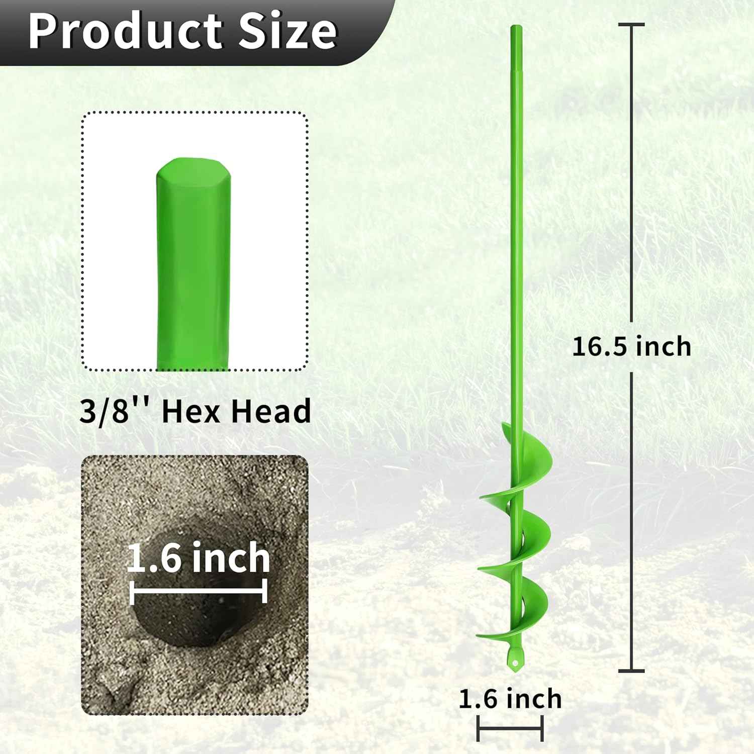 Auger Drill Bit for Planting,1.6"x16.5" Extended Length Garden Auger Spiral Drill Bit, Heavy Duty Post Hole Digger for Bulbs,Flowers & Bedding Plants,Fits 3/8" Hex Drill