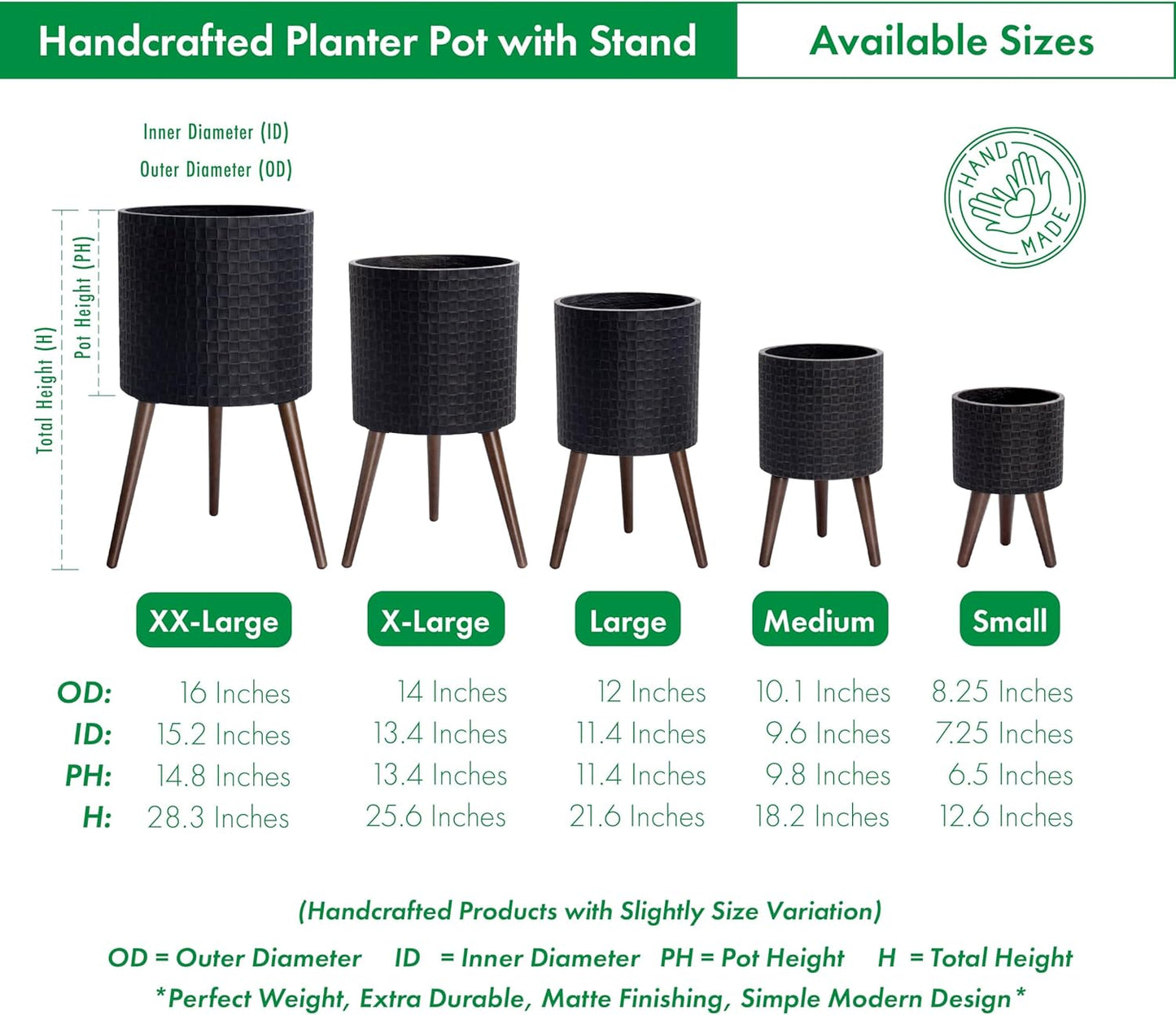 D'vine Dev 12 Inch Modern Geometric Tile Patterned Sleek Planter Pot with Stand, Indoor Outdoor Decorative Plant Holder, Distressed Black, 88-Z-C-5