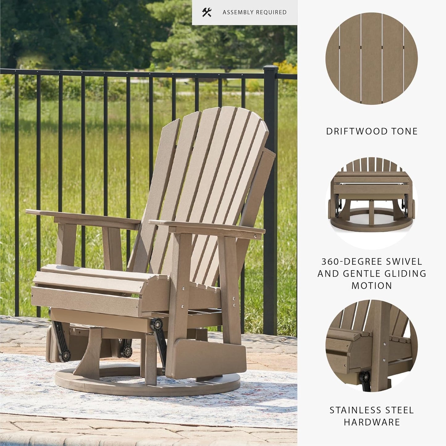 Signature Design by Ashley Hyland Wave Casual Weather Resistant HDPE Outdoor Swivel Glider Chair, Light Brown