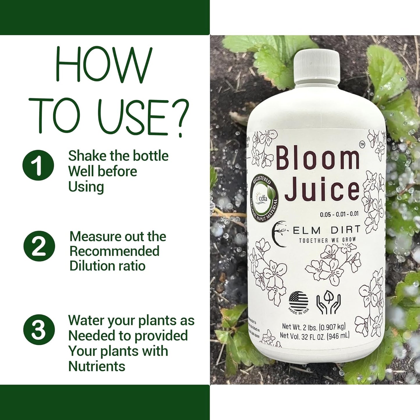 Elm Dirt 100% Organic Worm Castings & Bloom Juice for All Flowering Plants - Bloom Booster Fertilizer Earthworm Casting | Organic Plant Food for Houseplants, Vegetables, Flowers & Gardens Fertilizer