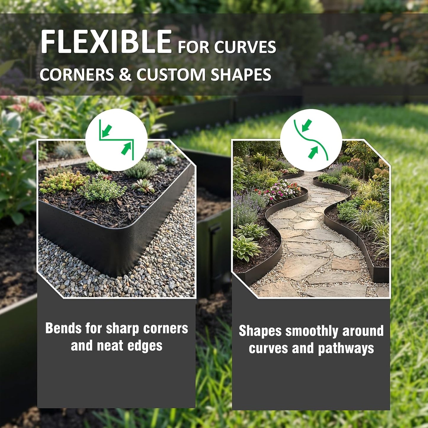 Metal Landscape Edging 20FT – 8” Tall Galvanized Steel Garden Border with Built-in Spikes & Connector Pins, No Dig Flexible Lawn Edging for Landscaping, Yard, Walkways & Flower Bed