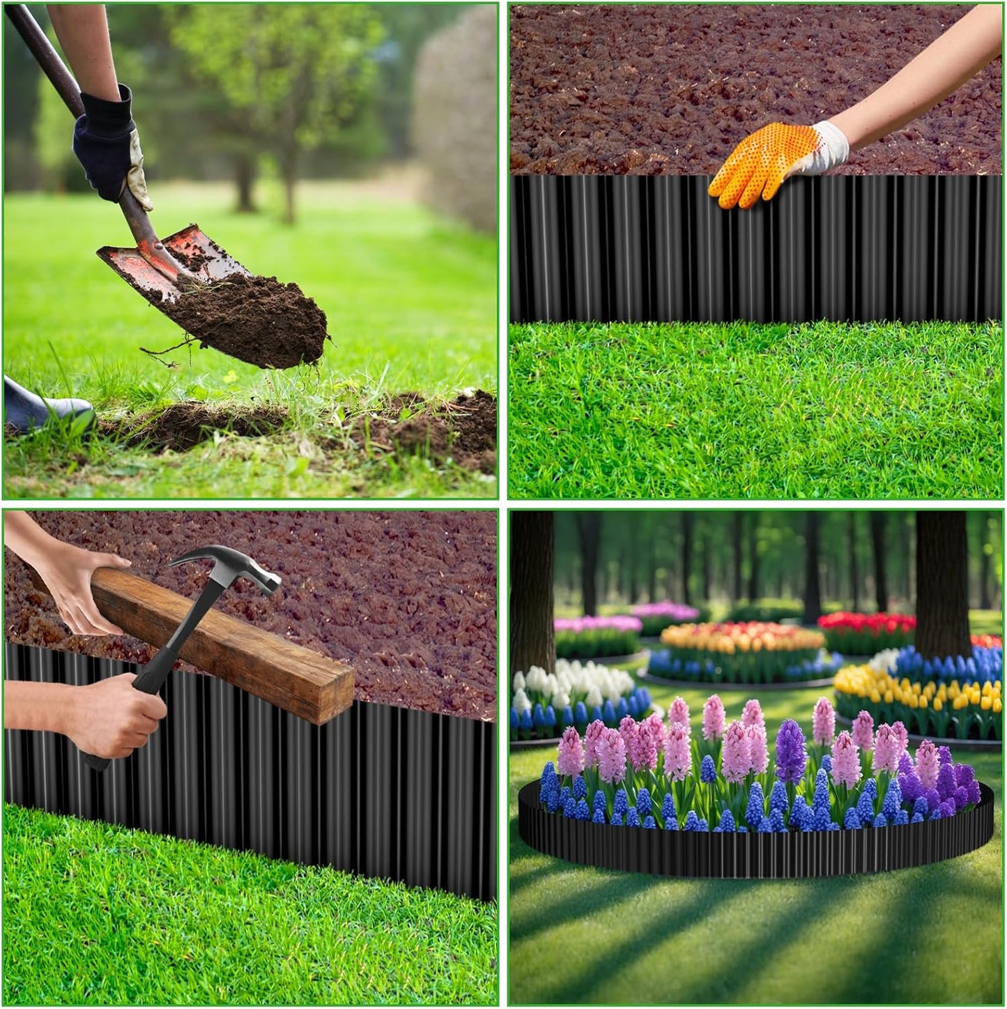 0.06In Thick Corrugated Metal Garden Edging, 6" x 50' Galvanized Steel Garden Border Edging, Metal Landscape Fencing for Lawn, Flower Beds, Driveway, Pathways (Black)