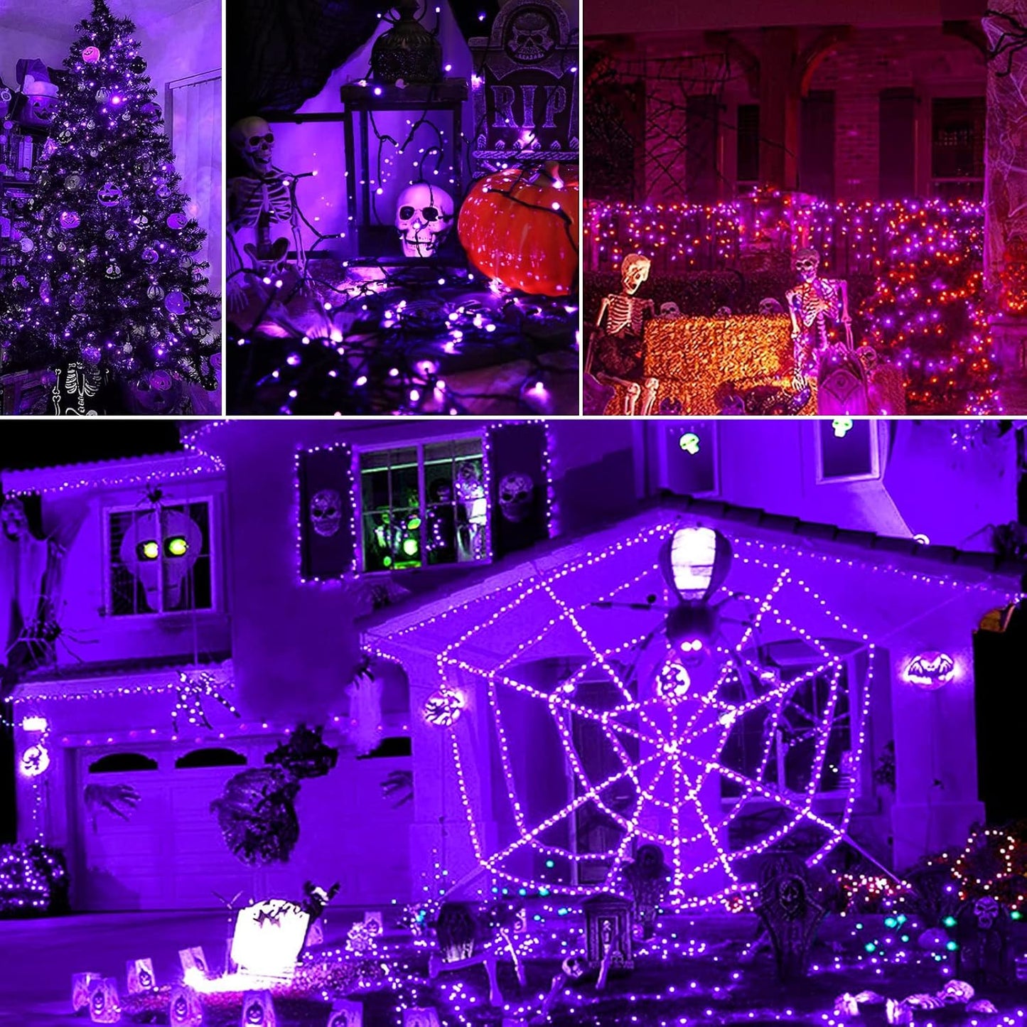 Solar String Lights for Outside, Purple Halloween Lights Outdoor Waterproof 2Pack Total 144ft 400 LED 8 Modes with Timer, IP44 Twinkle Lights for Party, Patio, Garden, Decor