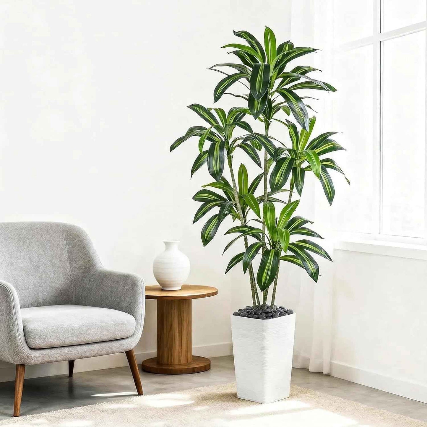 Artificial Dracaena Tree, 6FT Artificial Plants Indoor with White Tall Planter, Faux Yucca Silk Tree Fake Tropical Floor Plant in Pot, Fake Plants for Home House Room Office Entryway Porch Decor