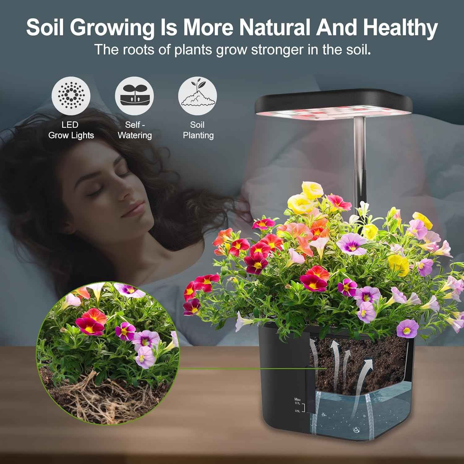 Indoor Garden Growing Systems Self-Watering Plant Pot Smart Gardening System with 17 Watts LED Grow Light Auto Timer Gardening Plant Gifts for Mom Plant Pot for vegetables herbs(No Seeds&Soil)