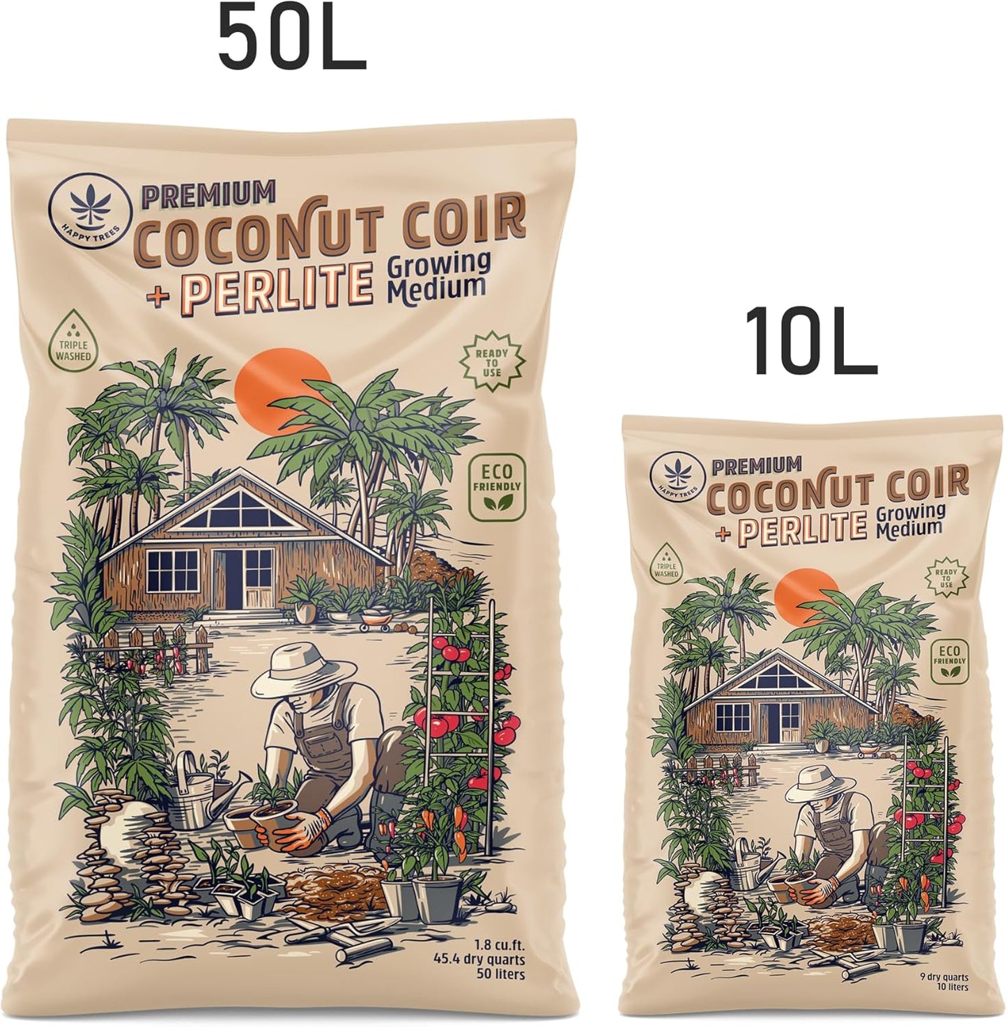 Happy Trees Coco Coir and Perlite Growing Medium, Potting Mix, Seed-Starting, Premium Quality Triple-Washed for Low Salt/EC, pH Balanced Loose Coconut Fiber, Peat-Free, 9 Quarts (10L)