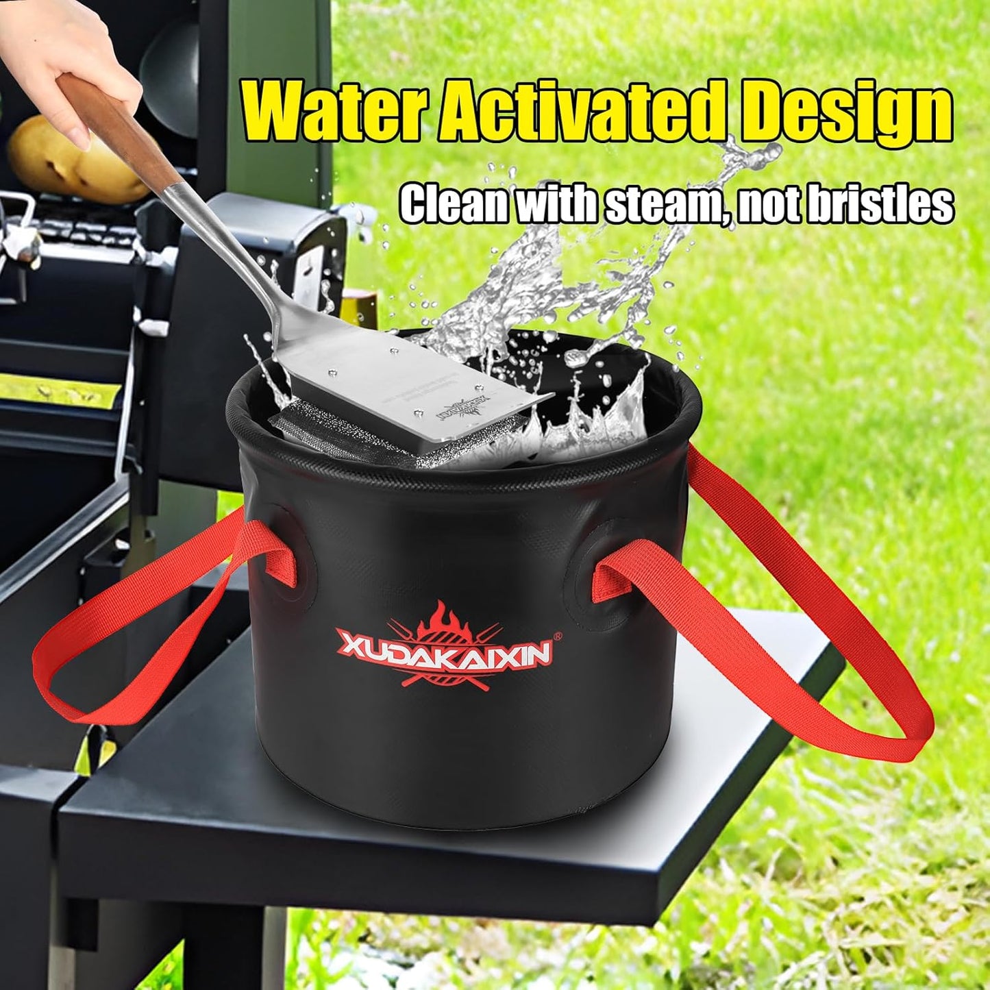 18” Steam Grill Brush Bristle Free,with Extended Luxurious Acacia Wood Handle,Safe Grill Cleaner for Outdoor Grill,Replaceable Head Grill Scraper Tool,BBQ Accessories,Gifts for Men/Dad ﻿