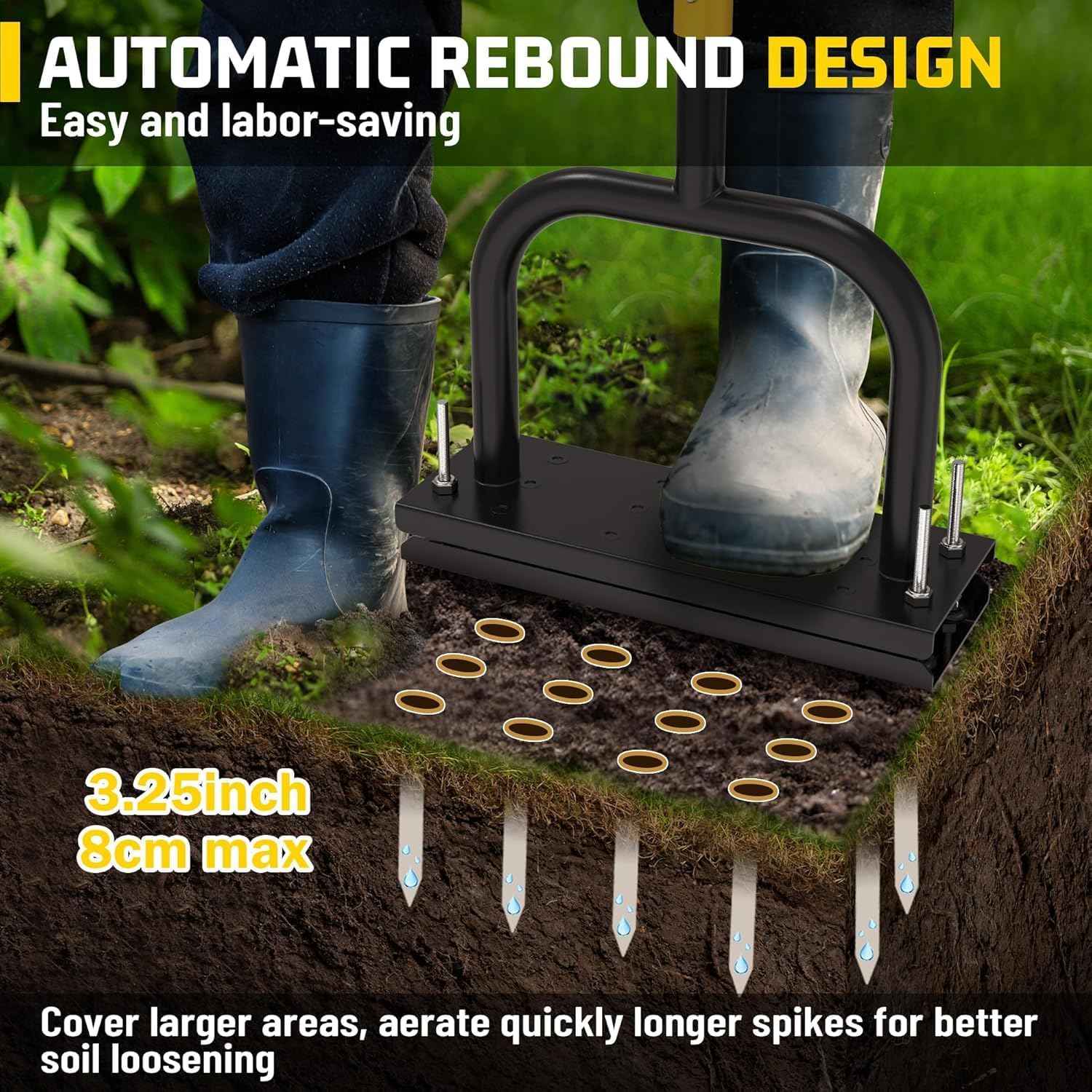 Lawn Aerator Tool, Core Aerator Lawn Tool with 12 Spikes, Automatic Dirt Clean with Spring-Loaded, Manual Grass Aerator Spike Lawn Coring Aerator for Yard Lawn Aeration Soil Loosening Garden Tool