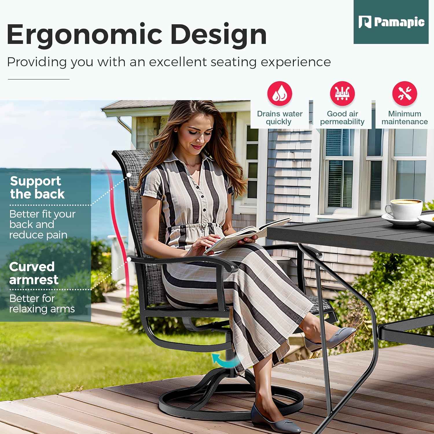 7-Piece Outdoor Dining Set, Patio Furniture Set with Textilene Swivel Chairs, Outdoor Table & 6 Chairs for Garden, Backyard, Poolside, Deck, Charcoal