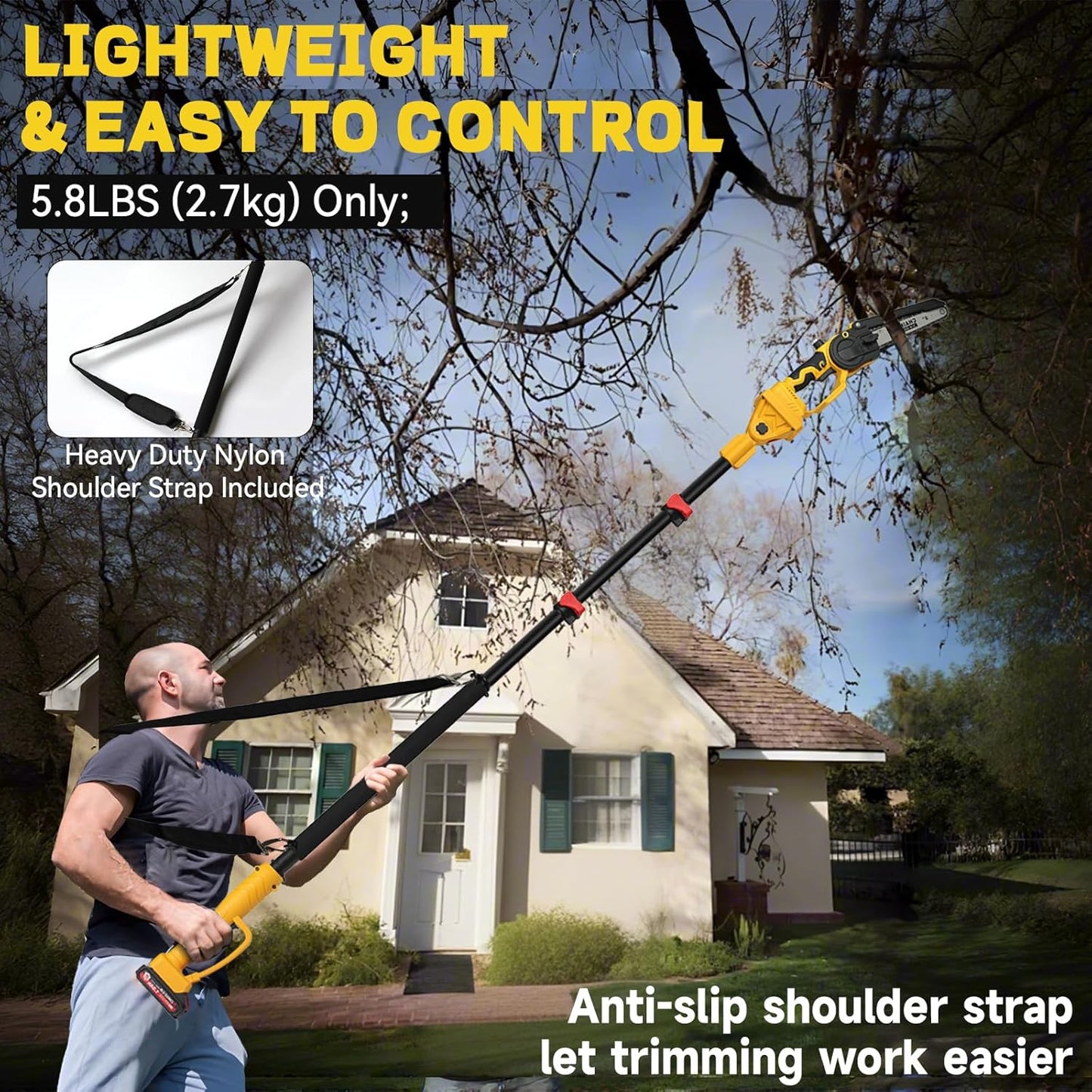 2-in-1 Cordless 8" Pole Saw & Mini Chainsaw Compatible with DeWALT 20V MAX Battery, Brushless 8 Inch & 6 Inch Telescoping Pole Chainsaw Combo Kit 15 Ft Max Reach for Tree Branches Pruning(Tool Only)