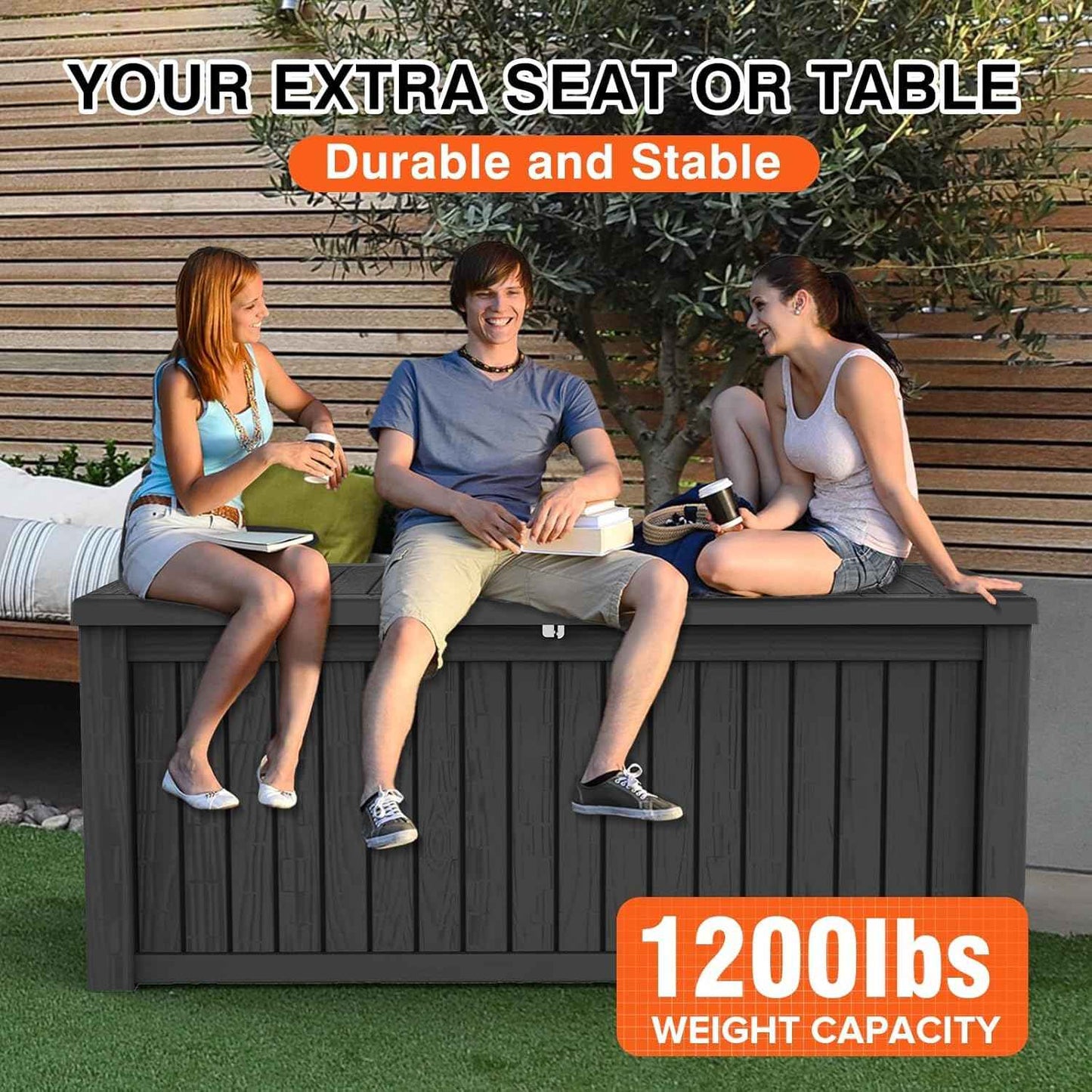 180 Gallon Outdoor Storage Box, Large Storage Deck Box for Patio Furniture Accessories, Garden Tools, Indoor Storage for Cushion, Black