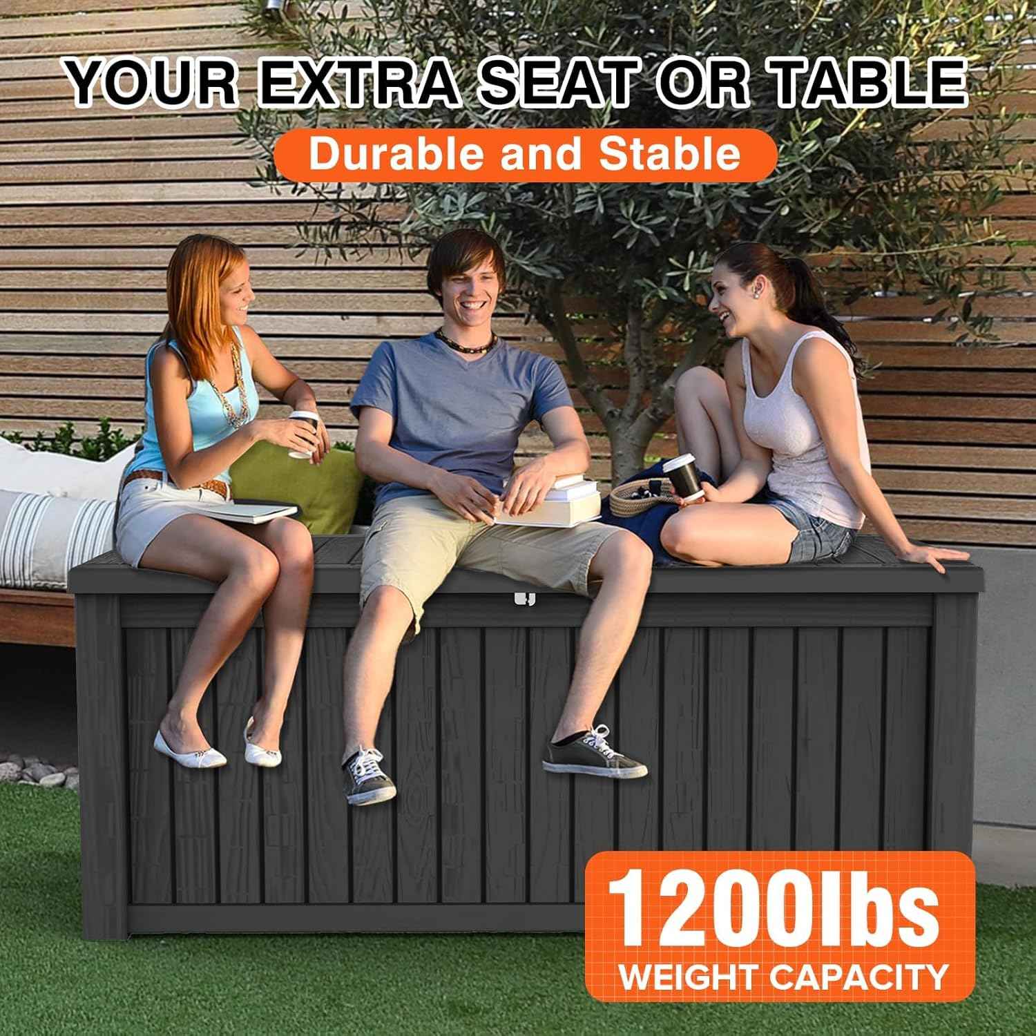 180 Gallon Outdoor Storage Box, Large Storage Deck Box for Patio Furniture Accessories, Garden Tools, Indoor Storage for Cushion, Black