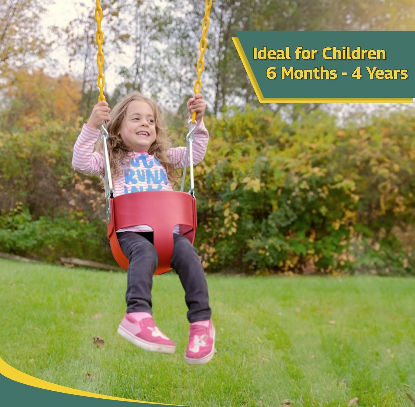 Eastern Jungle Gym Heavy-Duty High Back Full Bucket Toddler Swing Seat | Coated Chains Fully Assembled | Red Swing Set Accessory