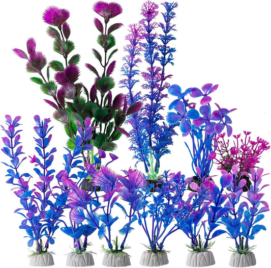 COMSUN 10 Pack Artificial Aquarium Plants, Small Size 4 inch Approximate Height Fish Tank Decorations Home Décor Plastic Purple