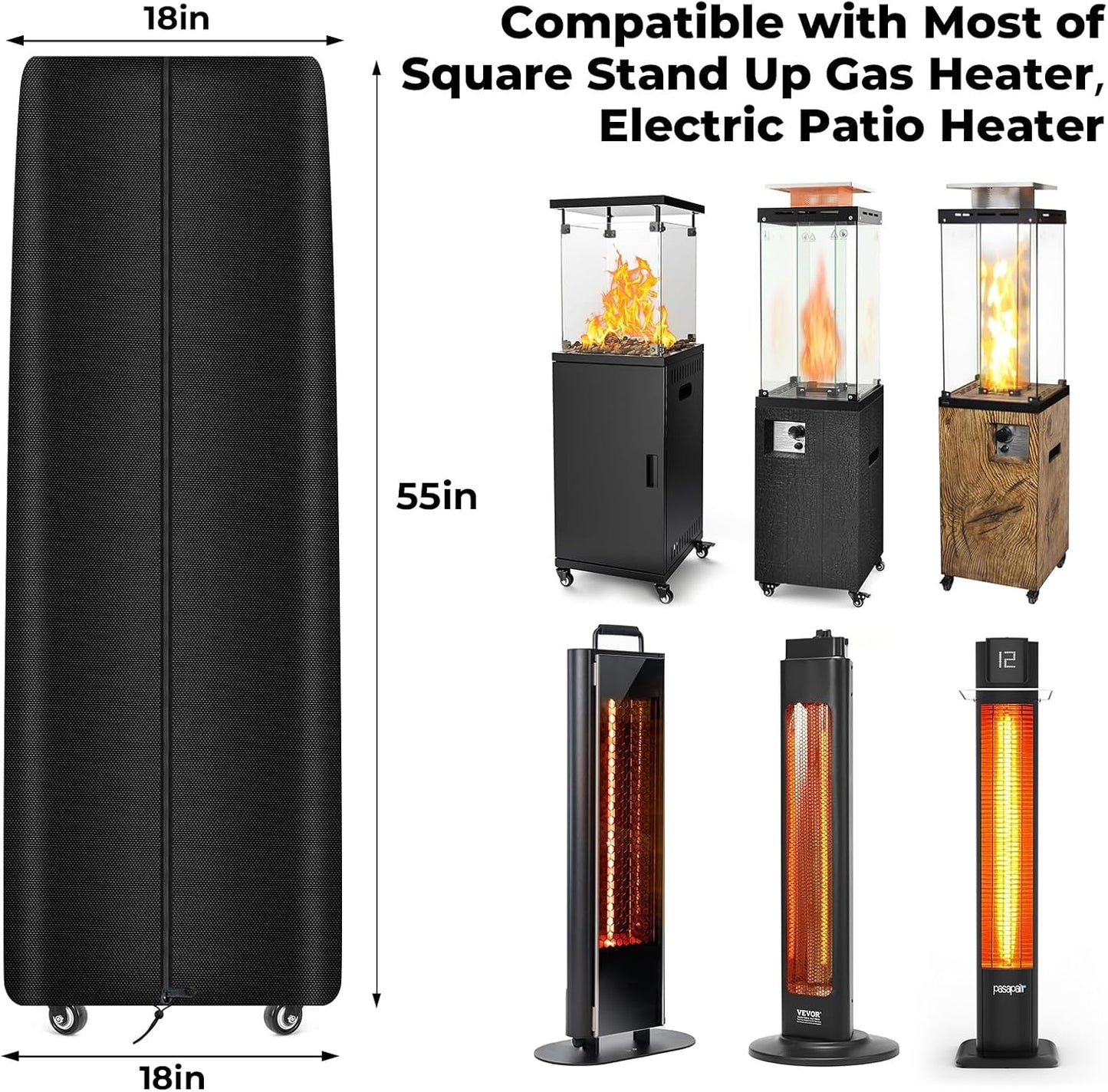 Square Tower Patio Heater Covers, Heavy-duty and Weather-resistant Oxford Fabric, Waterproof, Dust-proof, Snow-proof, Windproof, with Zipper and Storage Bag