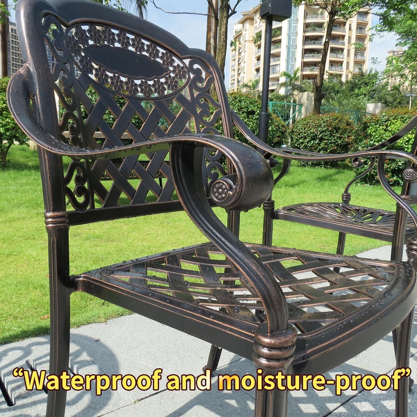 Outdoor Dining Chair Cast Aluminum Patio Chairs Set of 2 All-Weather Patio Dining Chair with Adjustable Feet for Backyard Garden (YLSB Chair)