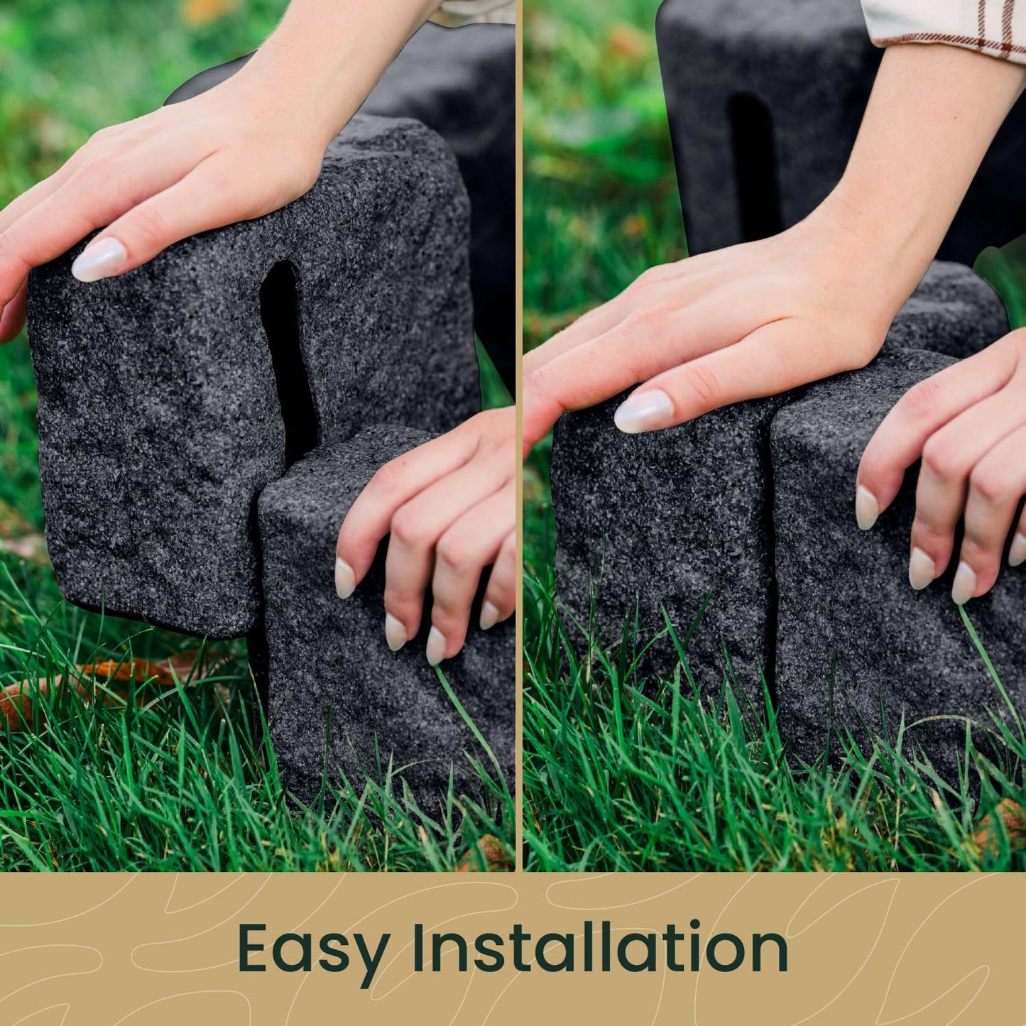 Beuta Landscape Edging | Garden Edging Border | Faux Stone Blocks for Lawn Edging, Flower Beds & Yard Edging – 1 Pack | Each Section Has 6 Blocks 48" L x 4" W x 6.5" H | 2 Spikes | Charcoal