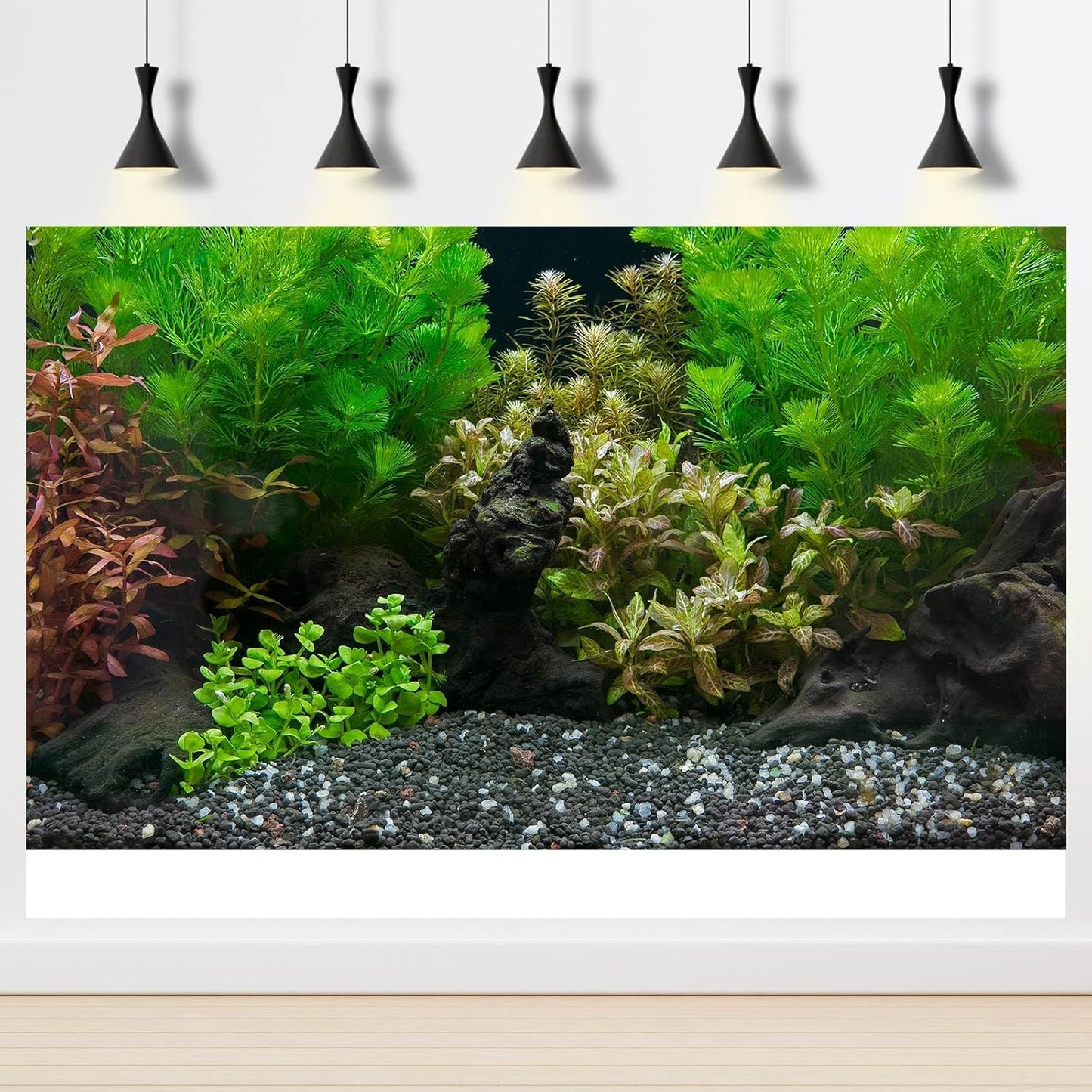 Aquarium Background Exquisite Underwater Grass Leaves with Pebbles Aquarium Backdrop Vivid Green Aquatic Plant Stone with Dead Woods and Fresh Leaves Fish Tank Wallpaper 60x24in