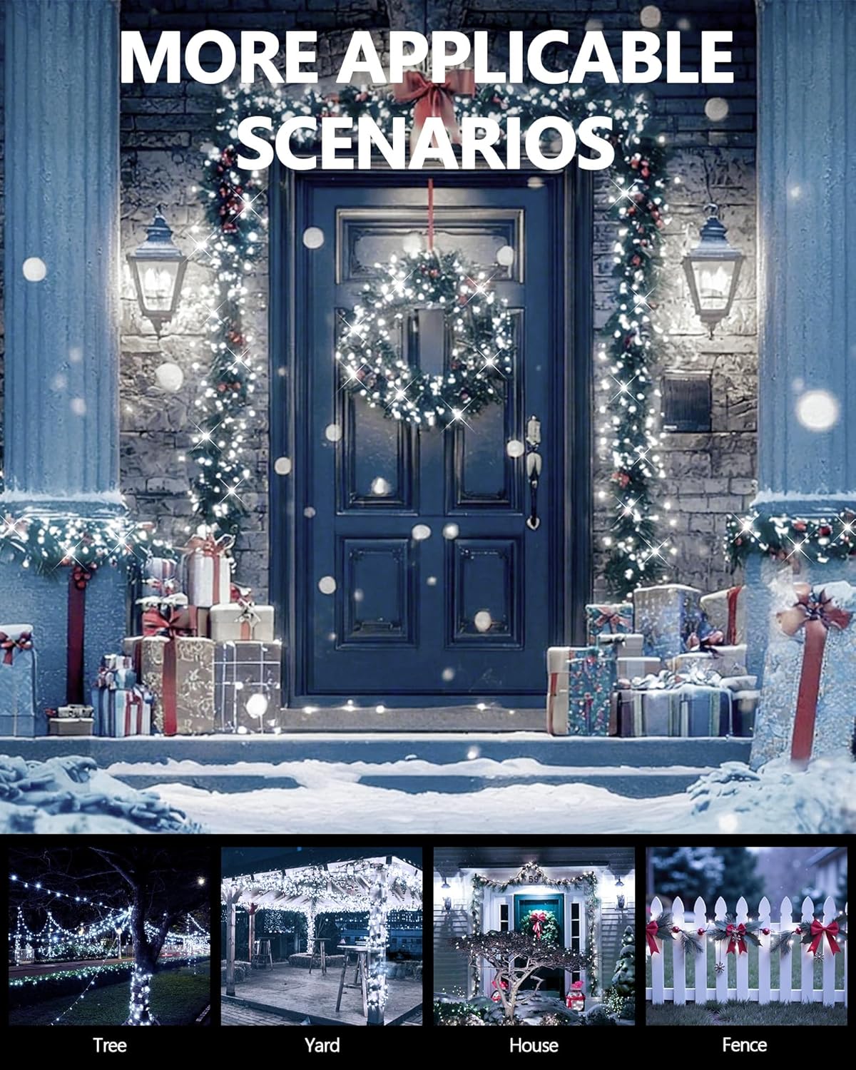 6 Pack Solar Christmas Lights Outdoor Waterproof, 600 LED 198 FT Solar Powered String Lights Outdoor with Green Wire 8 Lighting Modes, Christmas Tree Light for Xmas Fence Party Yard Decor, Cool White